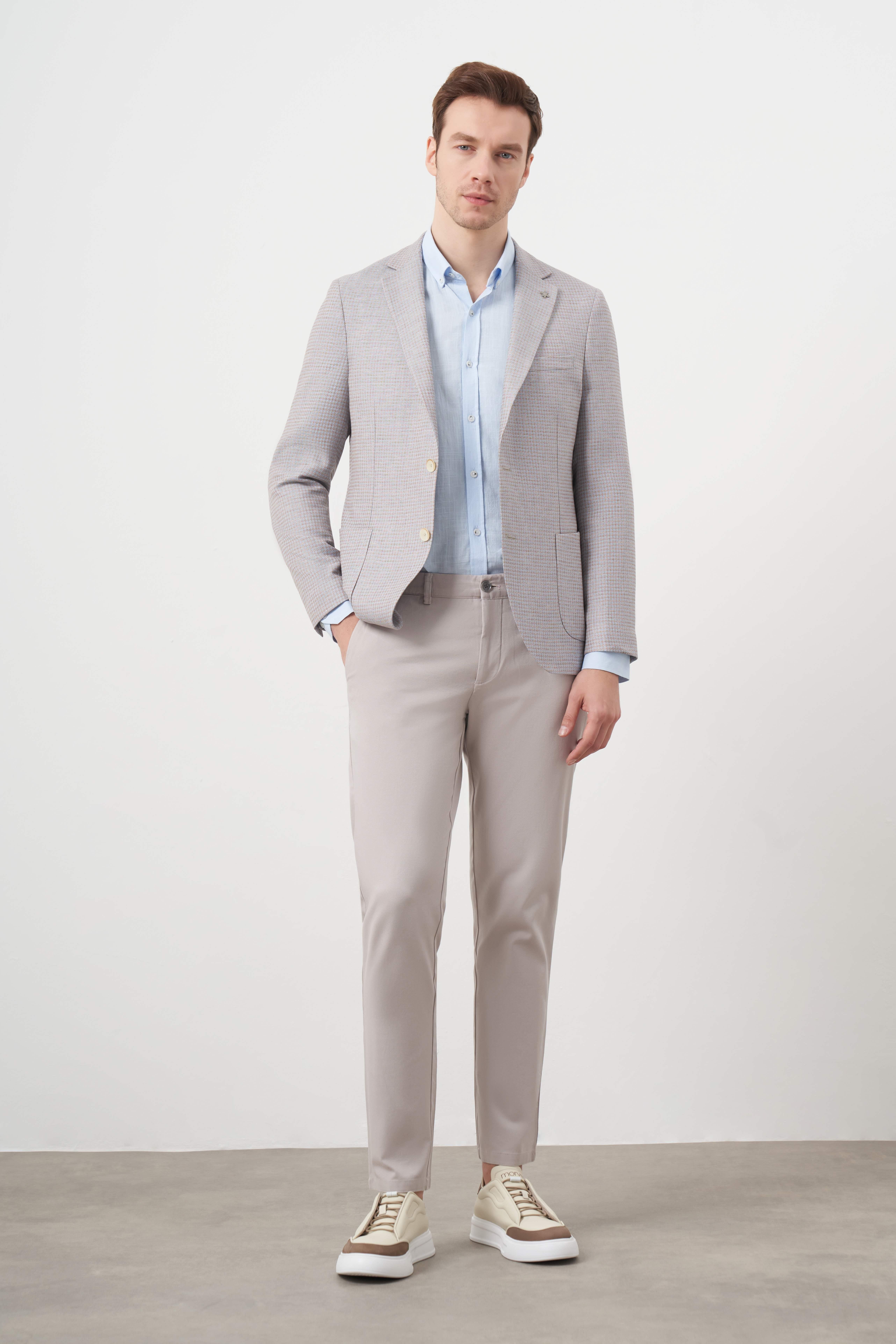 Morven Erkek A. MAVİ Dokuma Slim Fit Torba Cep Mono Yaka Spor Ceket
