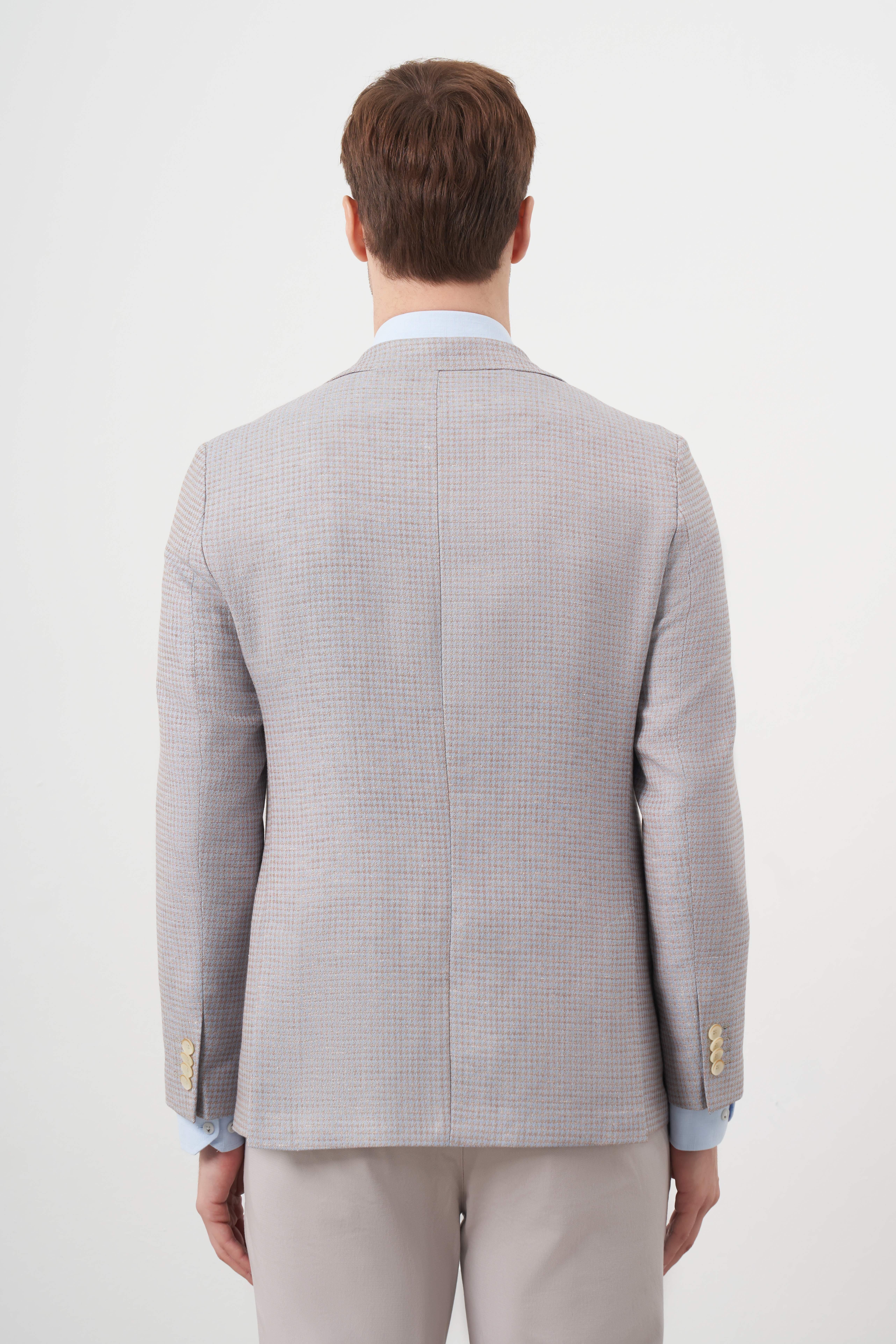 Morven Erkek A. MAVİ Dokuma Slim Fit Torba Cep Mono Yaka Spor Ceket