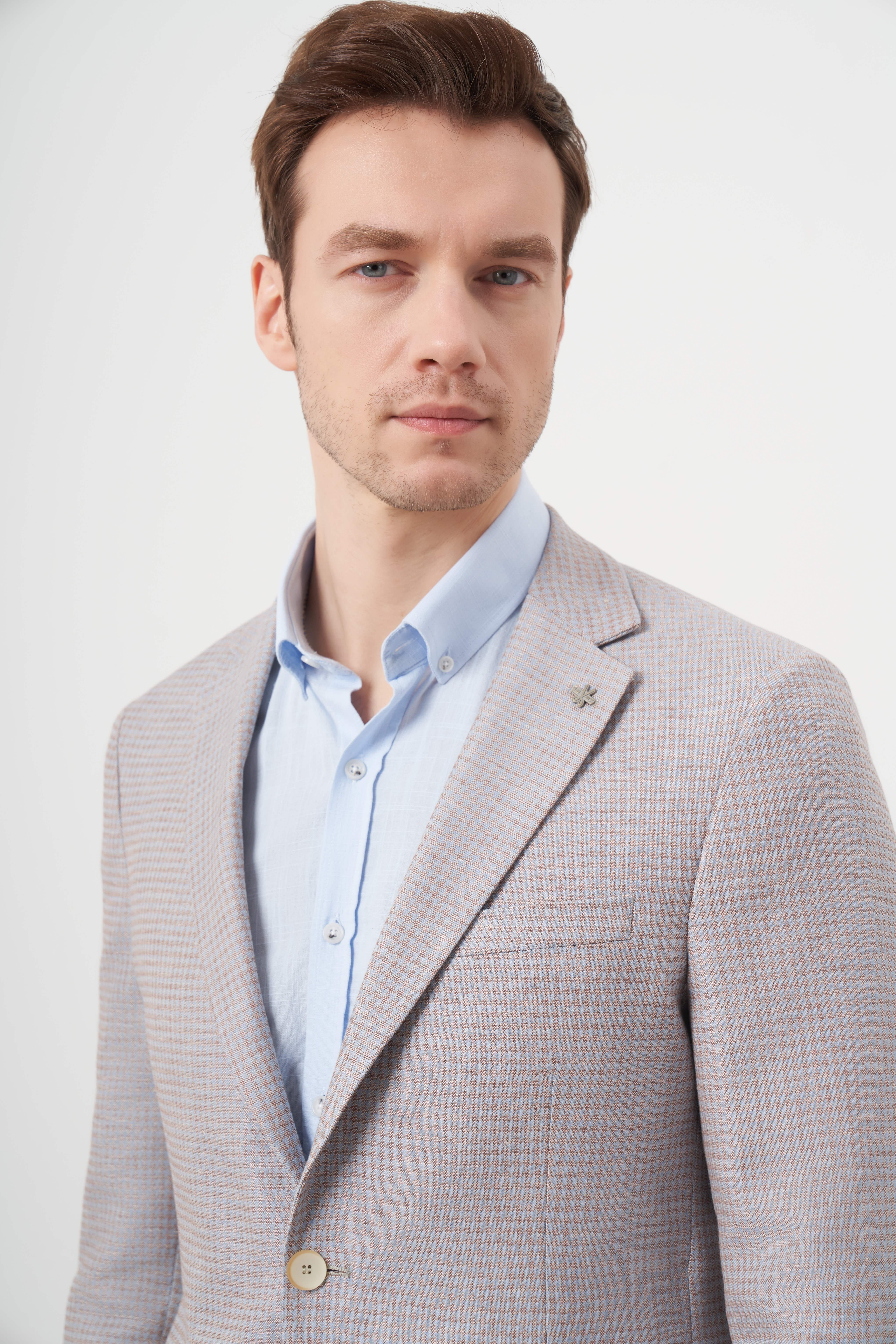 Morven Erkek A. MAVİ Dokuma Slim Fit Torba Cep Mono Yaka Spor Ceket