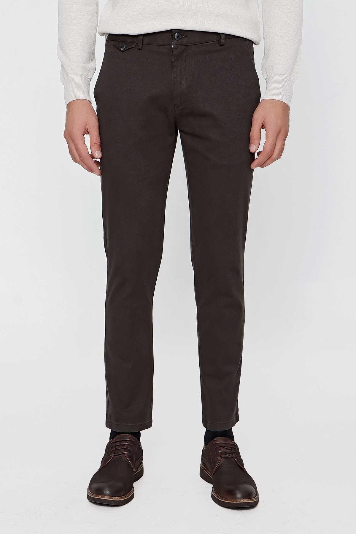 Morven Erkek Acı Kahve Chino Pamuklu Yan Cep Slim Fit Dar Kesim Pantolon