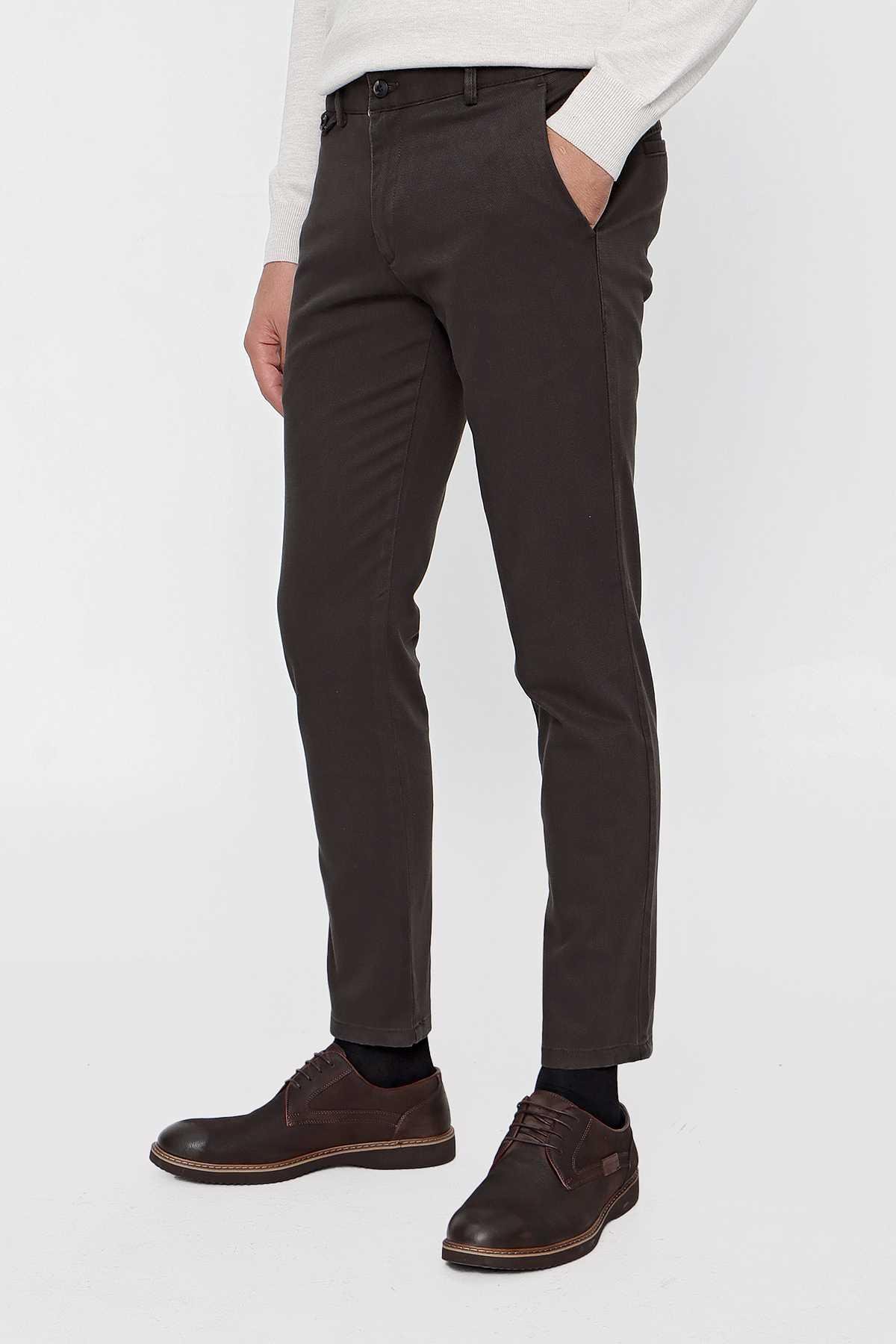Morven Erkek Acı Kahve Chino Pamuklu Yan Cep Slim Fit Dar Kesim Pantolon