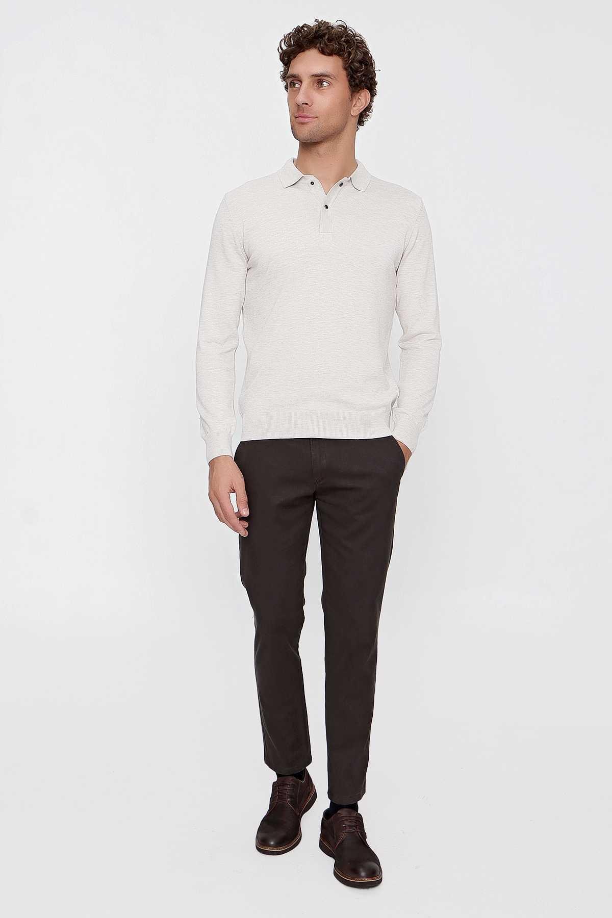Morven Erkek Acı Kahve Chino Pamuklu Yan Cep Slim Fit Dar Kesim Pantolon