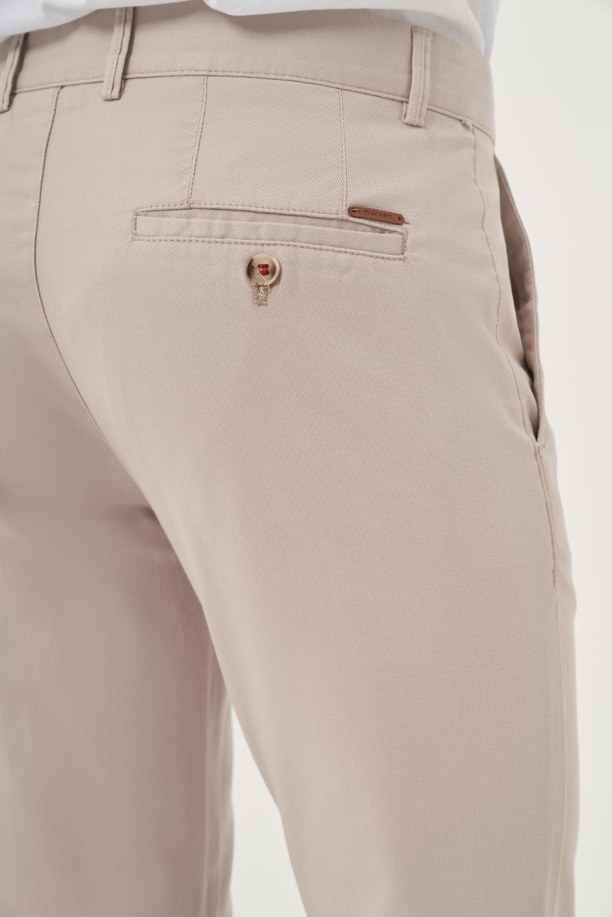 Morven Erkek Bej İhracat Yazlık Pamuk Yan Cep Slim Fit Chino Pantolon