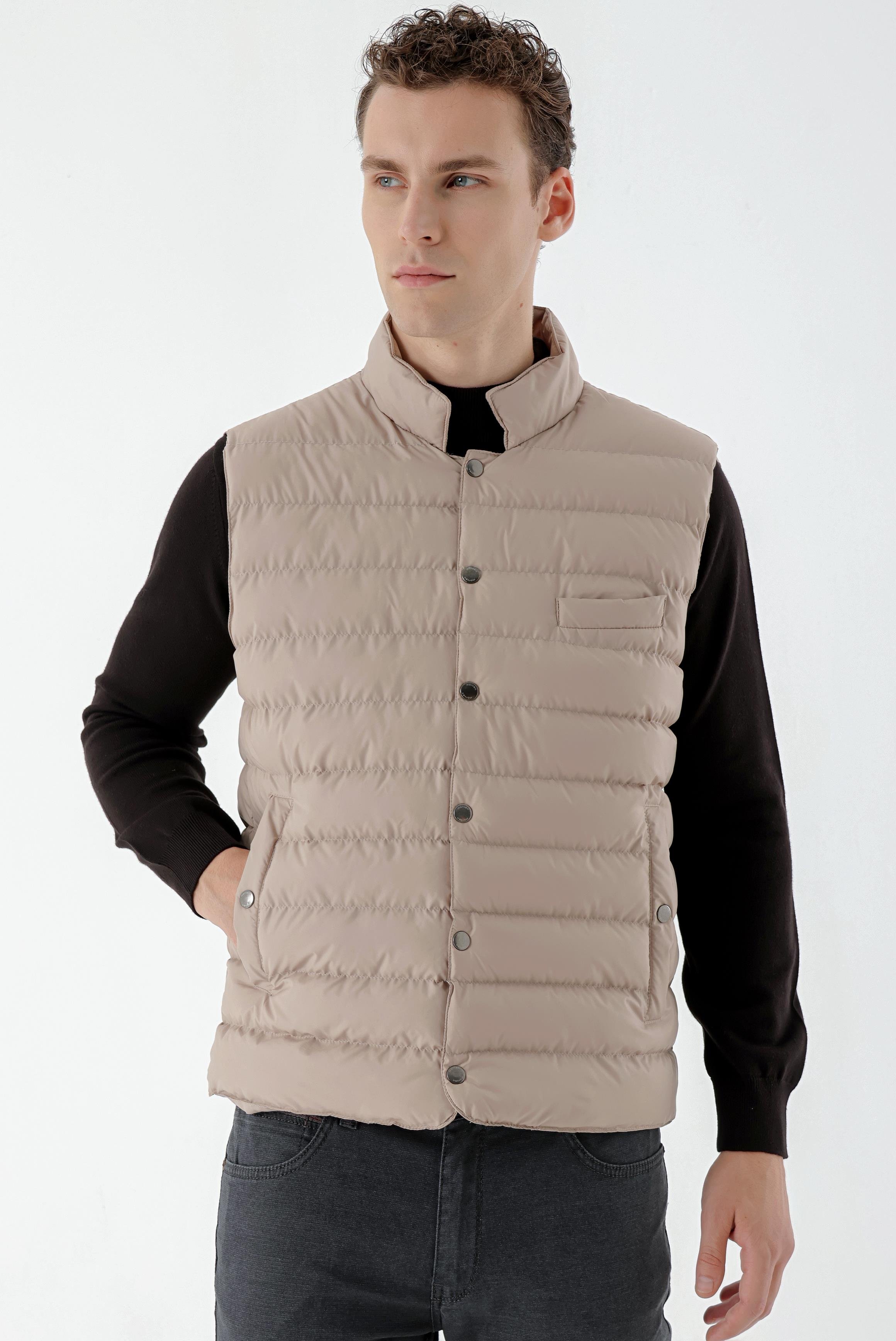Morven Erkek Bej Polyester Çıtçıtlı Kapitone Yelek