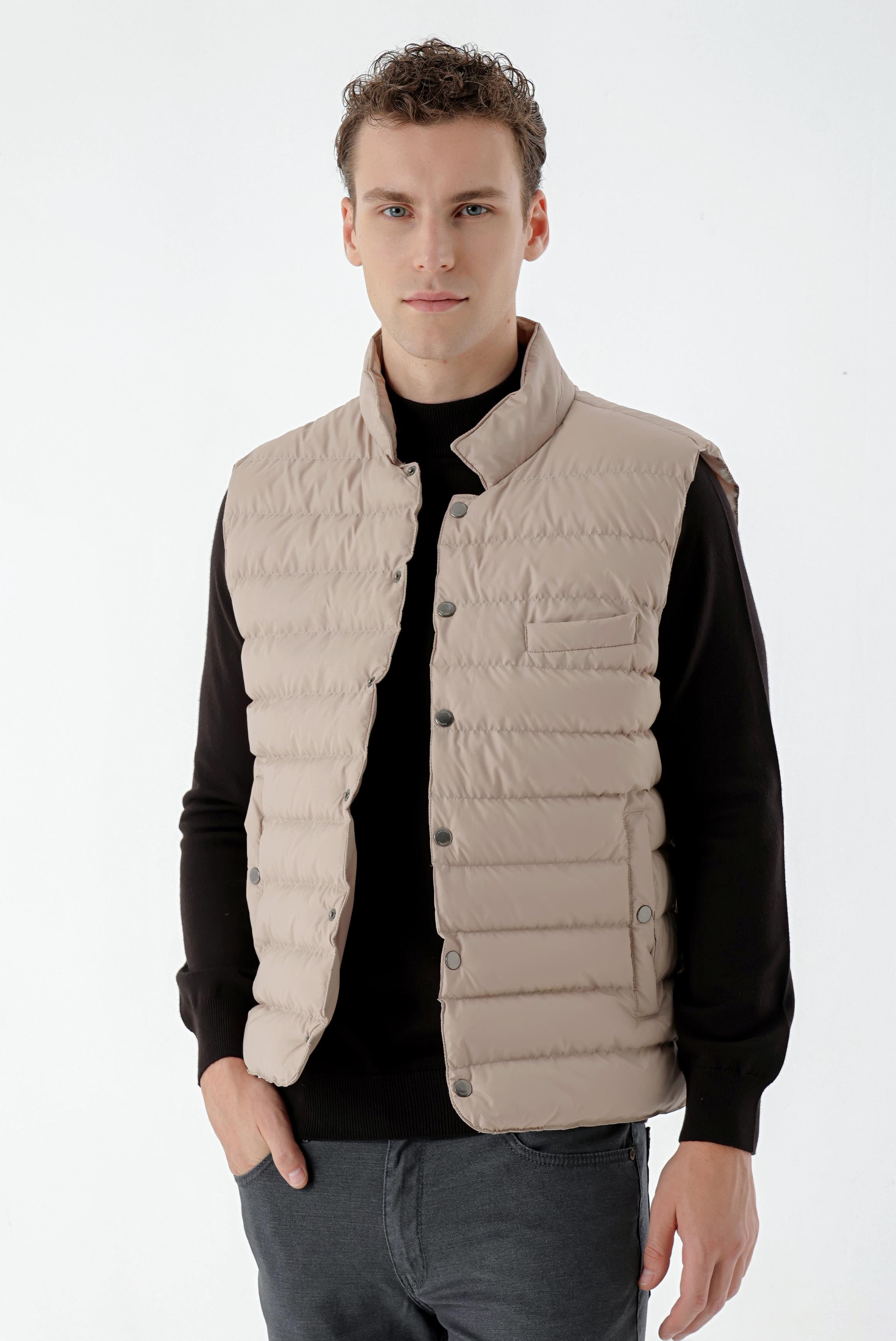 Morven Erkek Bej Polyester Çıtçıtlı Kapitone Yelek
