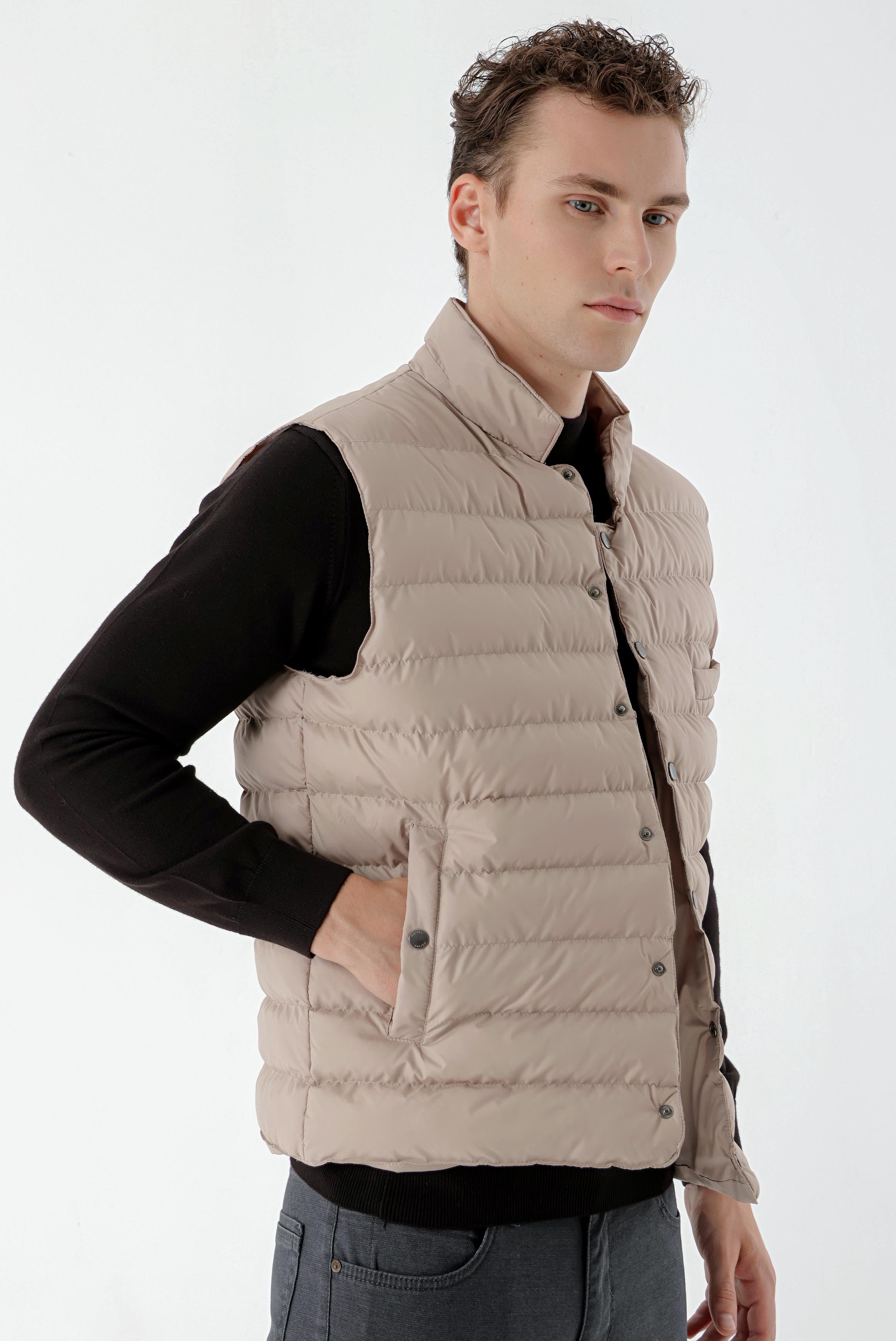 Morven Erkek Bej Polyester Çıtçıtlı Kapitone Yelek