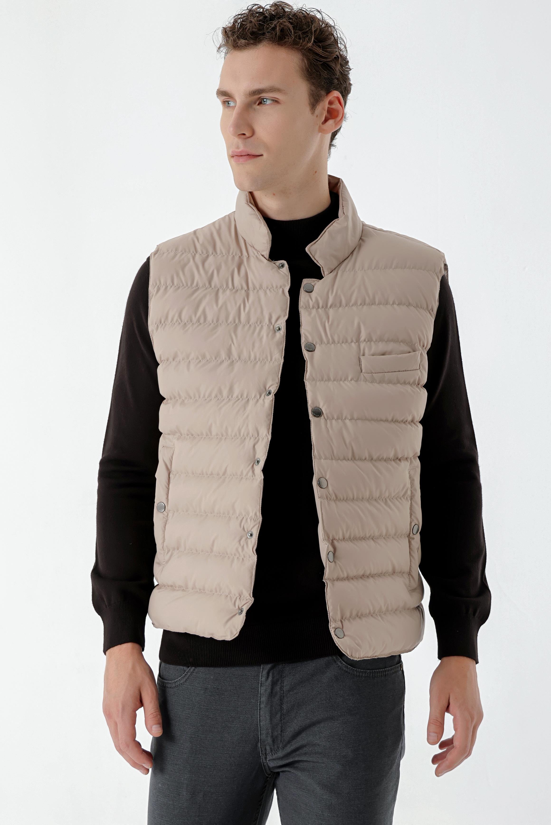 Morven Erkek Bej Polyester Çıtçıtlı Kapitone Yelek