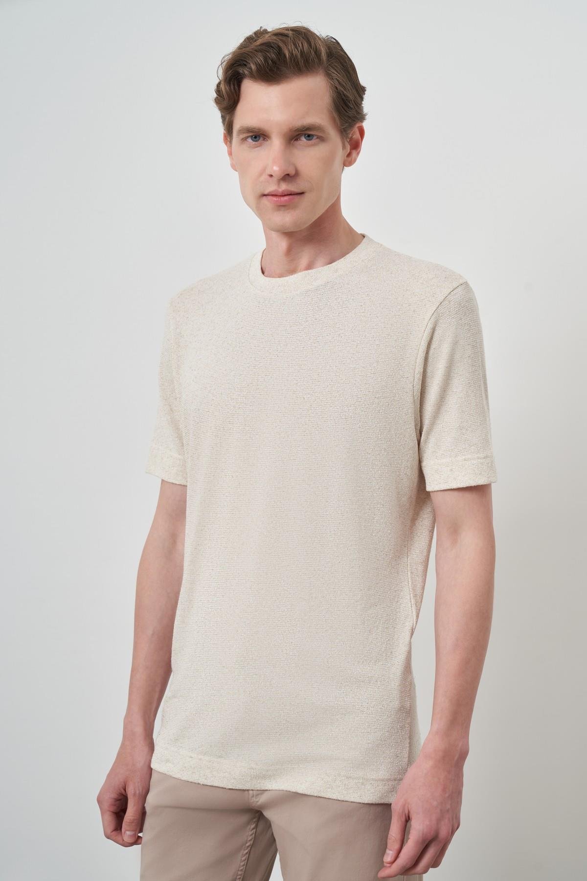 Morven Erkek Bej Trend Bisiklet Yaka T-Shirt