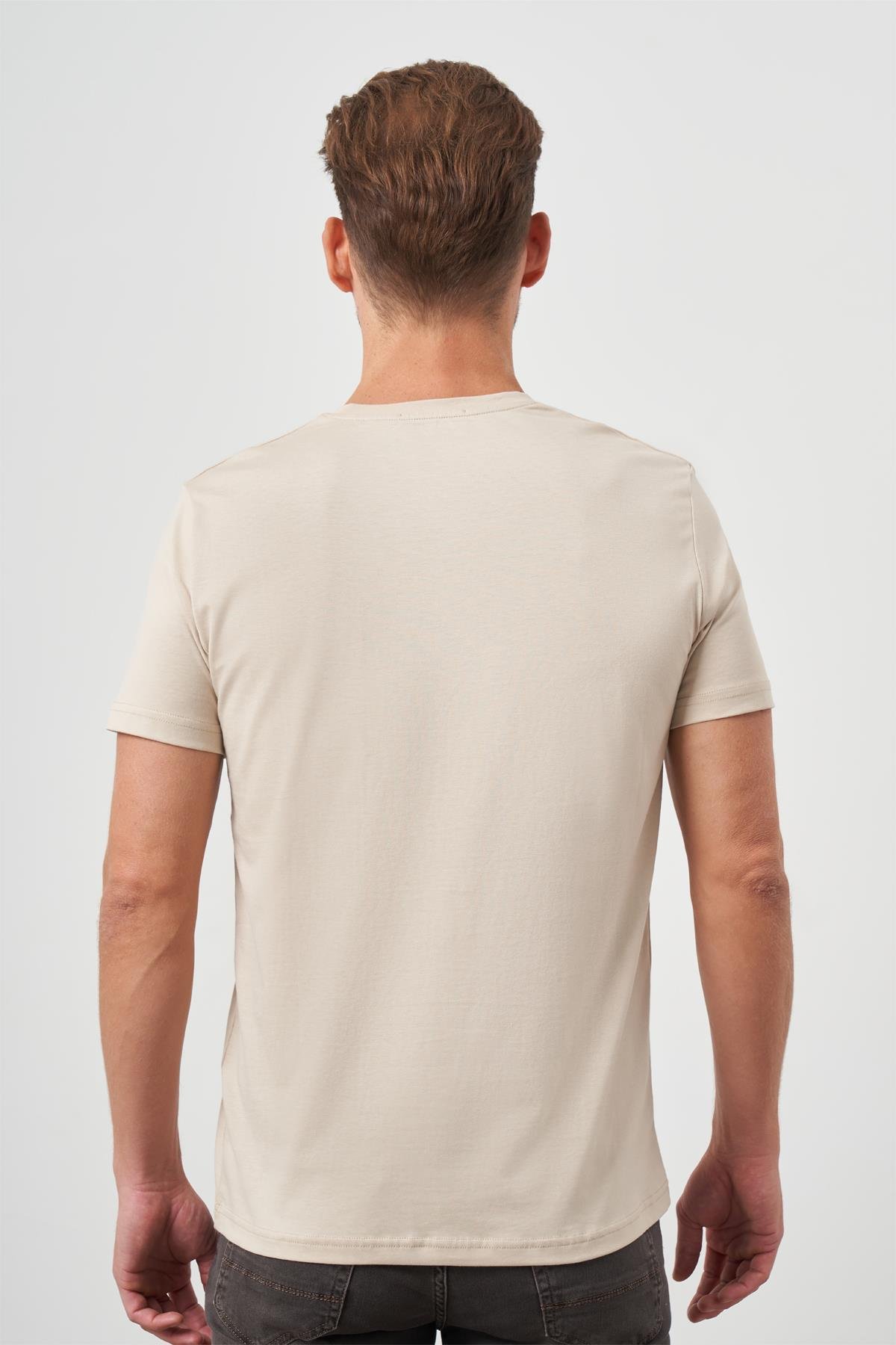 Morven Erkek Bej Trend Polo Yaka Cepli Classic Regular Fit T-Shirt