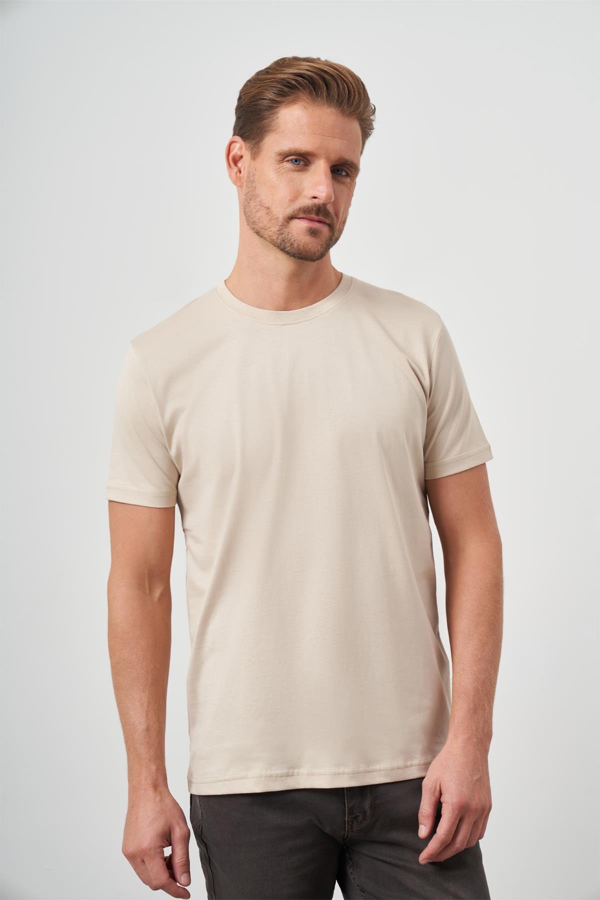 Morven Erkek Bej Trend Polo Yaka Cepli Classic Regular Fit T-Shirt