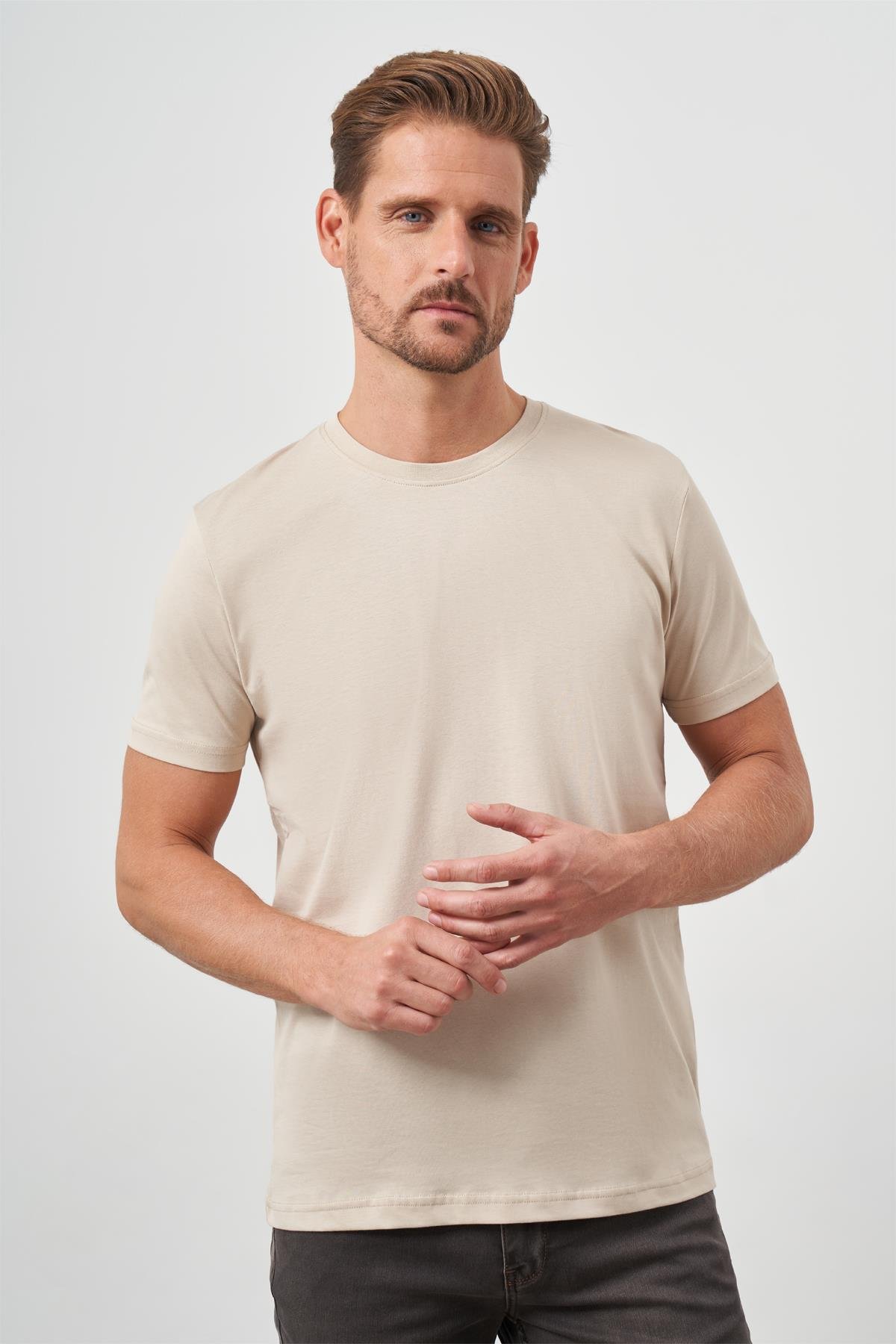 Morven Erkek Bej Trend Polo Yaka Cepli Classic Regular Fit T-Shirt