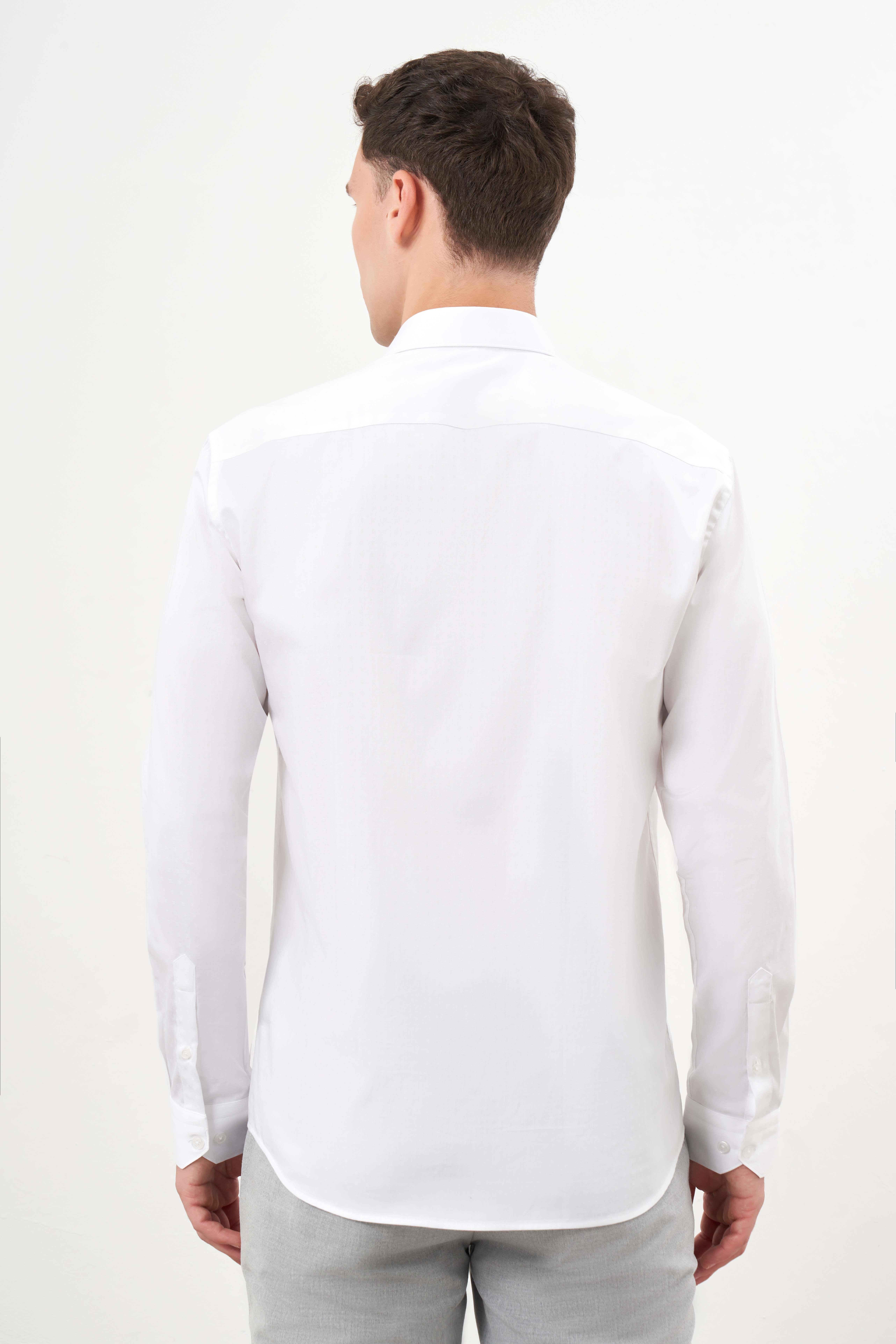 Morven Erkek Beyaz Pamuk Baskılı Desenli  İtalyan Yaka Slim Fit Gömlek