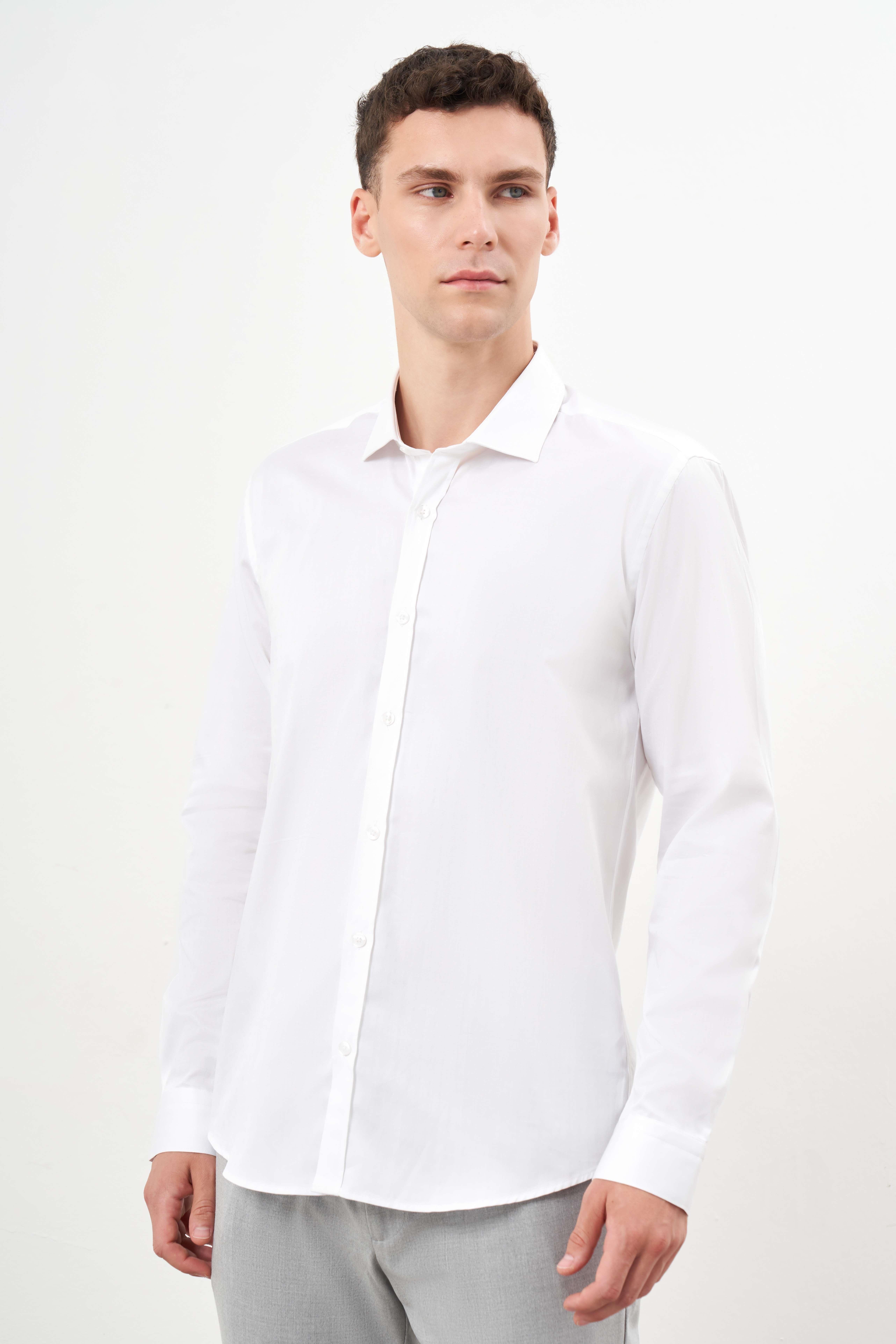 Morven Erkek Beyaz Pamuk Baskılı Desenli  İtalyan Yaka Slim Fit Gömlek