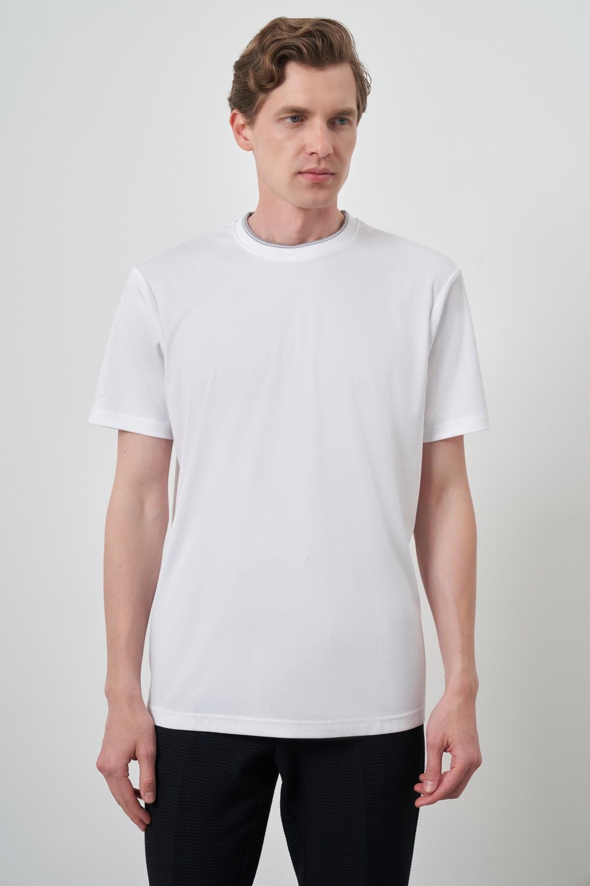 Morven Erkek Beyaz Trend Bisiklet Yaka T-Shirt
