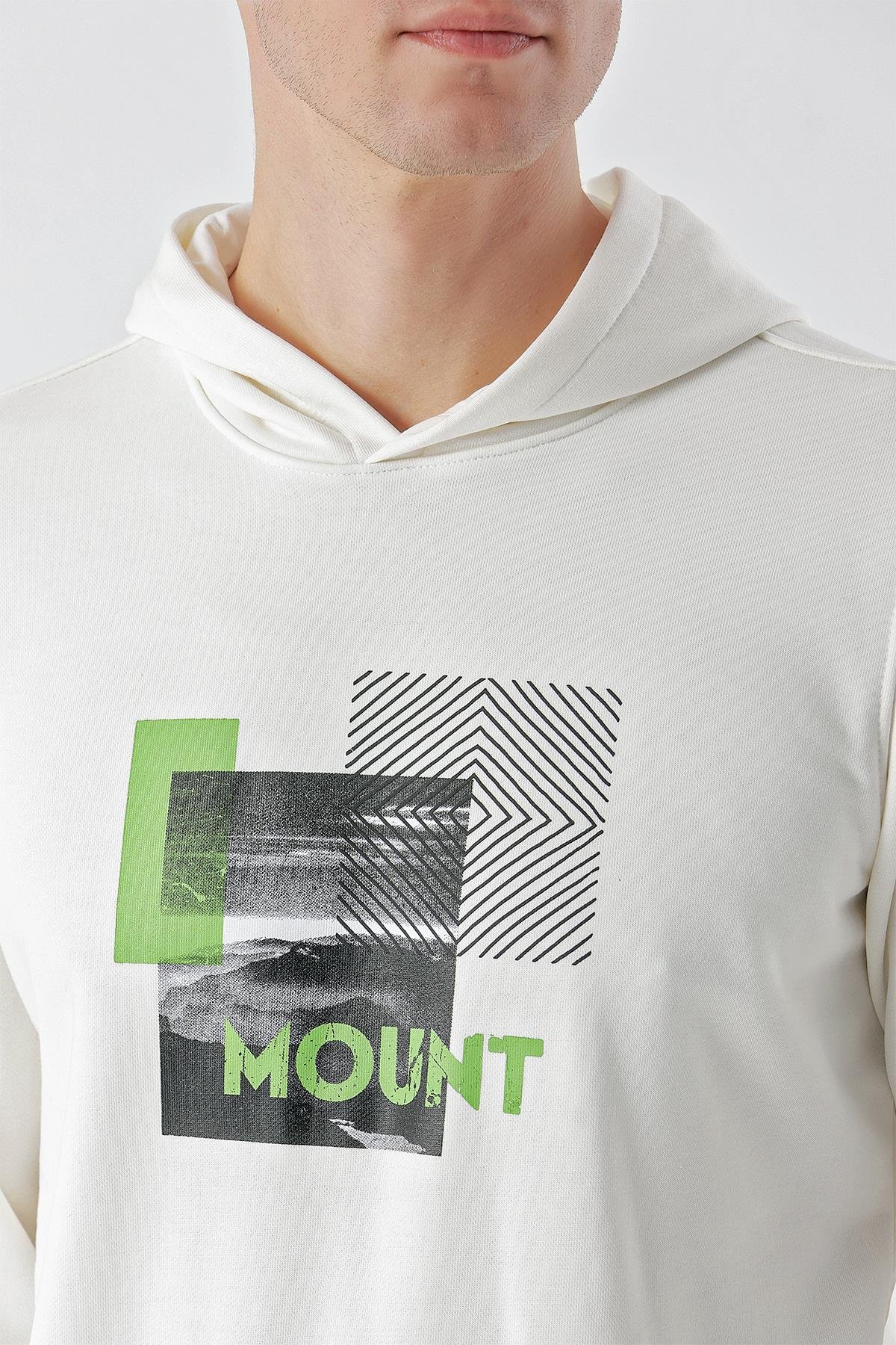 Morven Erkek Beyaz Trend Kapüşonlu Sweat-Shirt