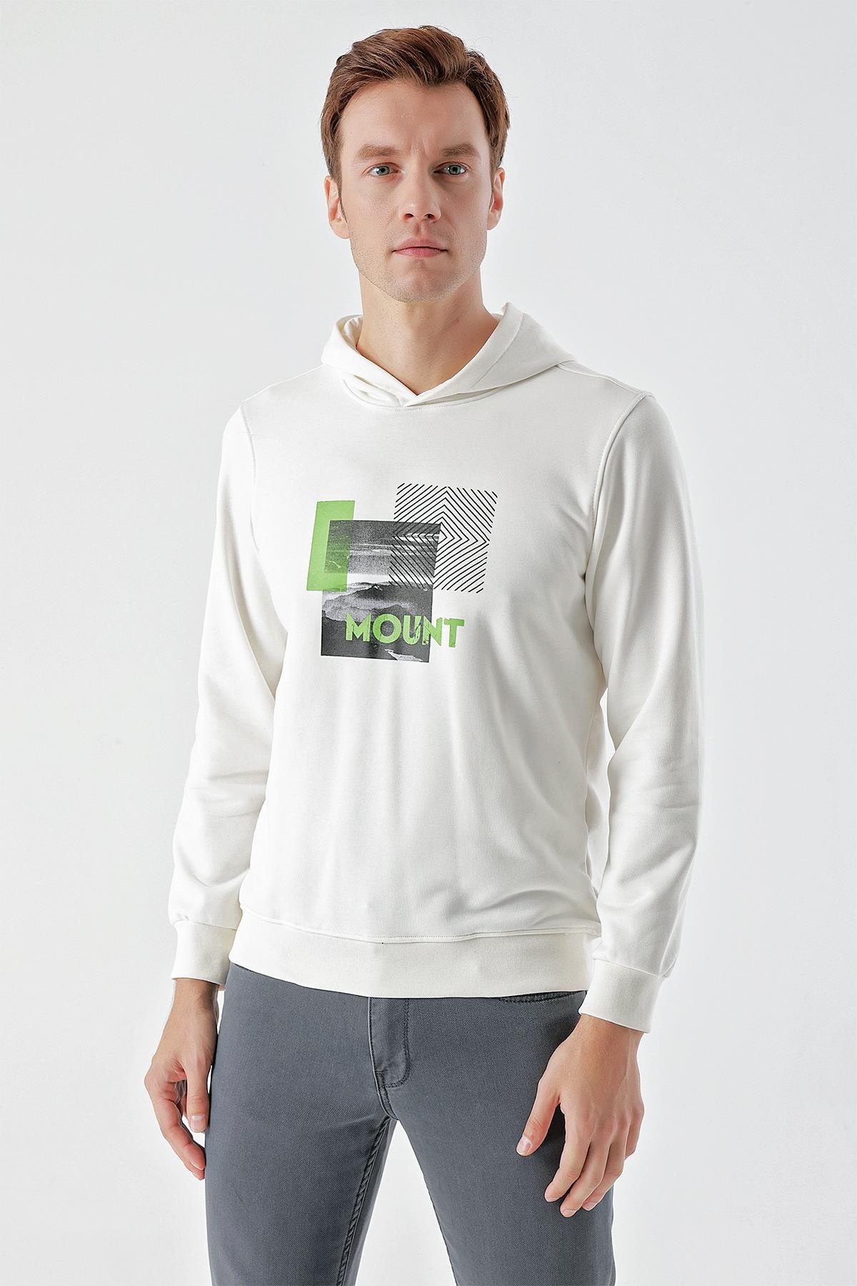 Morven Erkek Beyaz Trend Kapüşonlu Sweat-Shirt