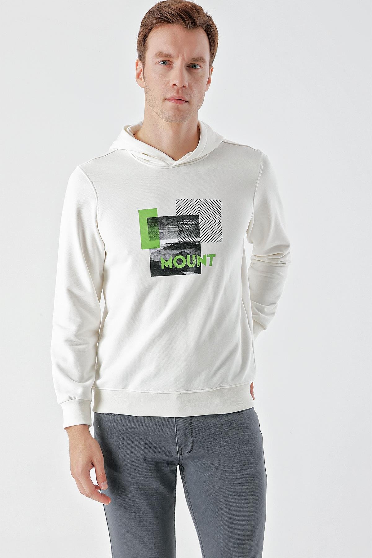 Morven Erkek Beyaz Trend Kapüşonlu Sweat-Shirt