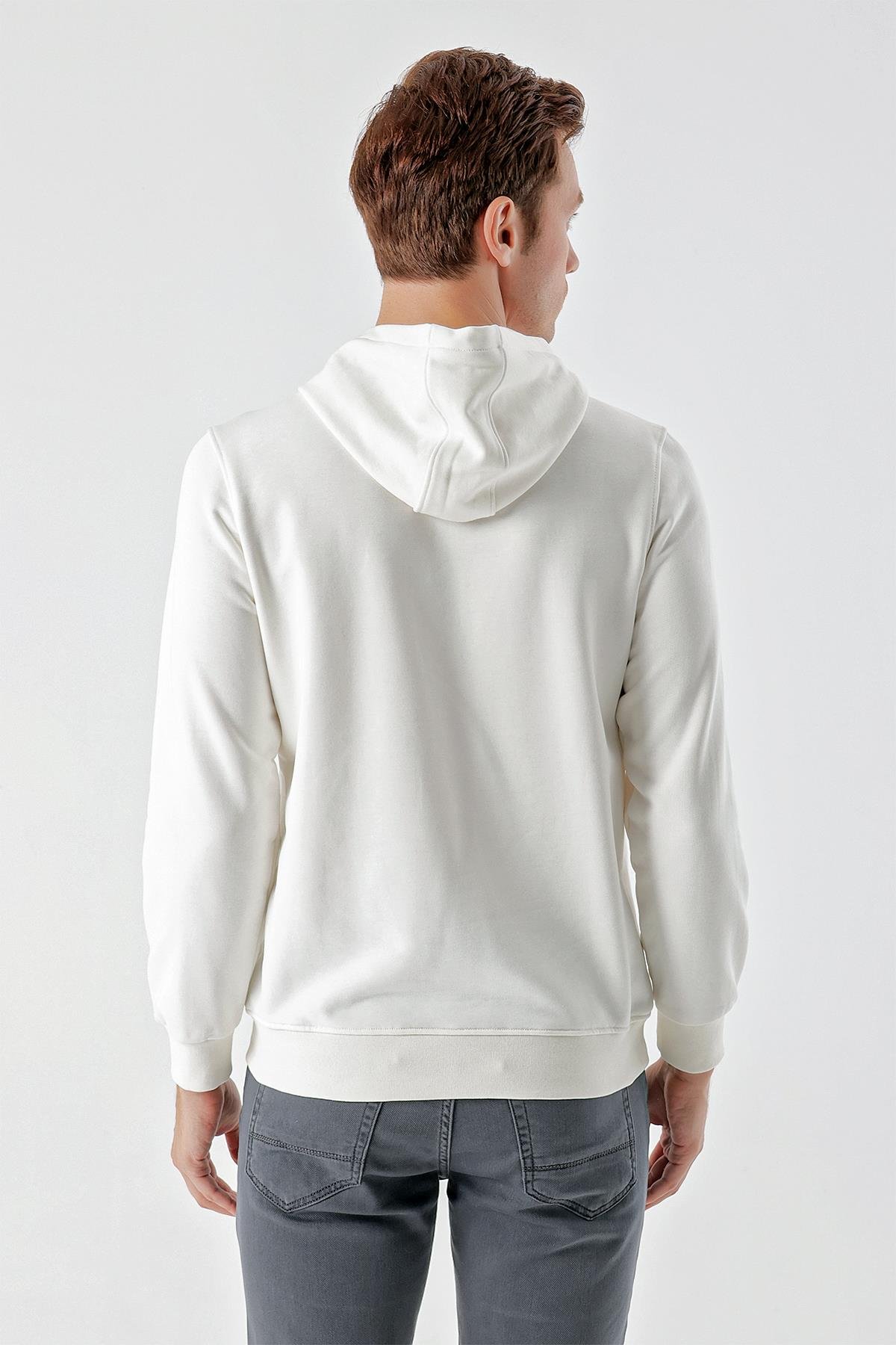 Morven Erkek Beyaz Trend Kapüşonlu Sweat-Shirt