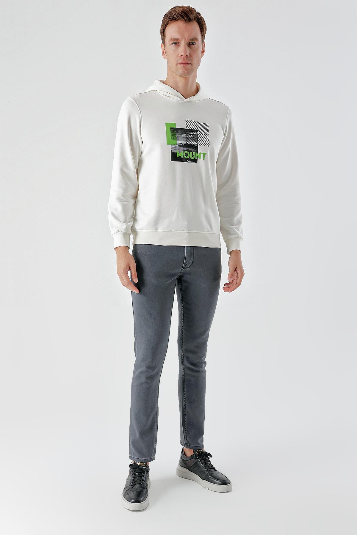 Morven Erkek Beyaz Trend Kapüşonlu Sweat-Shirt