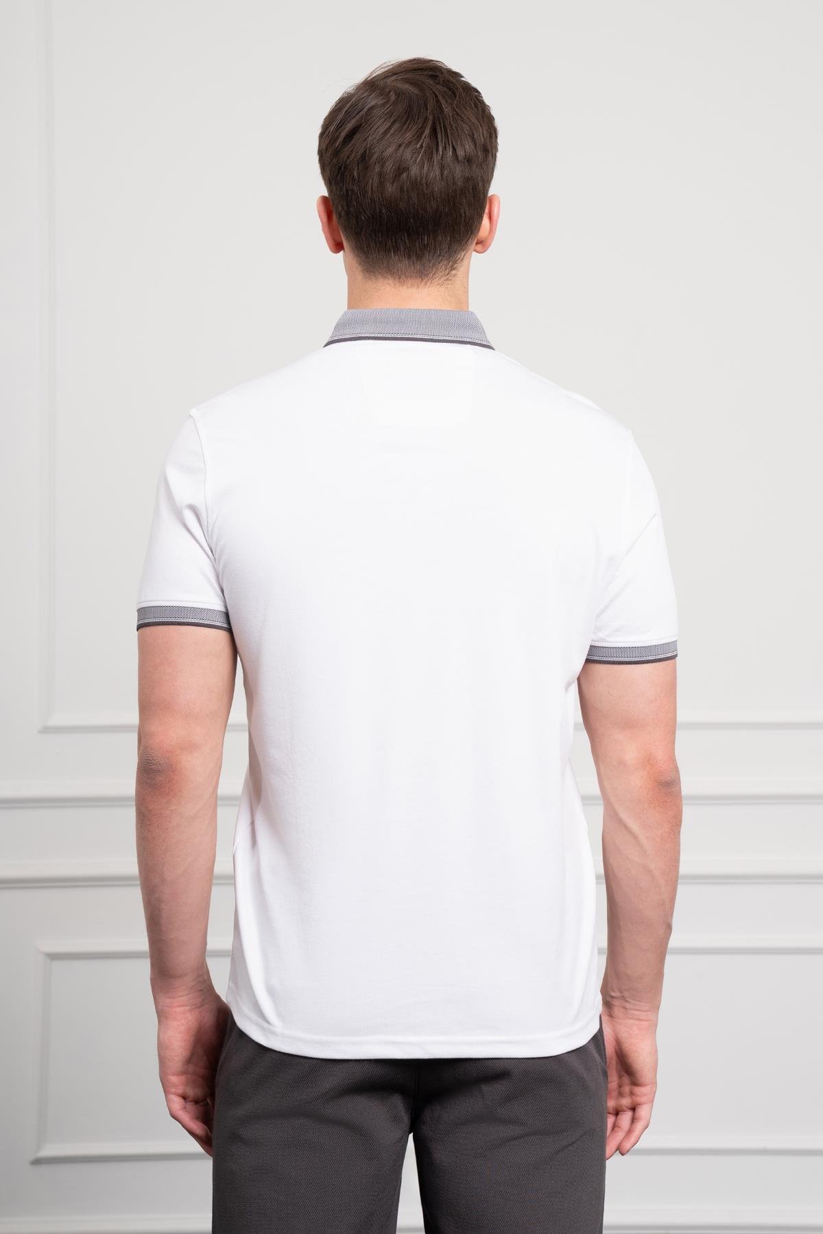 Morven Erkek Beyaz Trend Merserize Düz Düğmeli Yaka Dynamic Fit T-Shirt