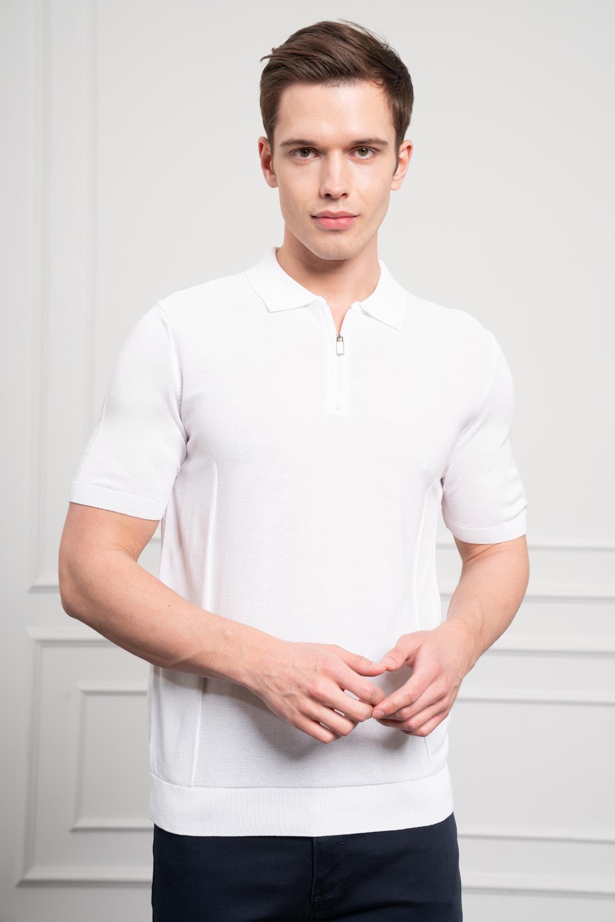 Morven Erkek Beyaz Trend  Polo Yaka  Dinamik Fit Rahat Kesim T-Shirt