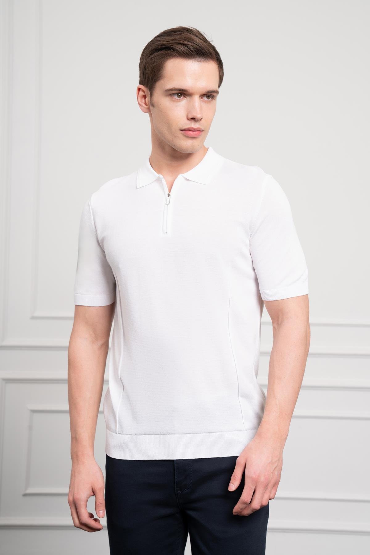 Morven Erkek Beyaz Trend  Polo Yaka  Dinamik Fit Rahat Kesim T-Shirt