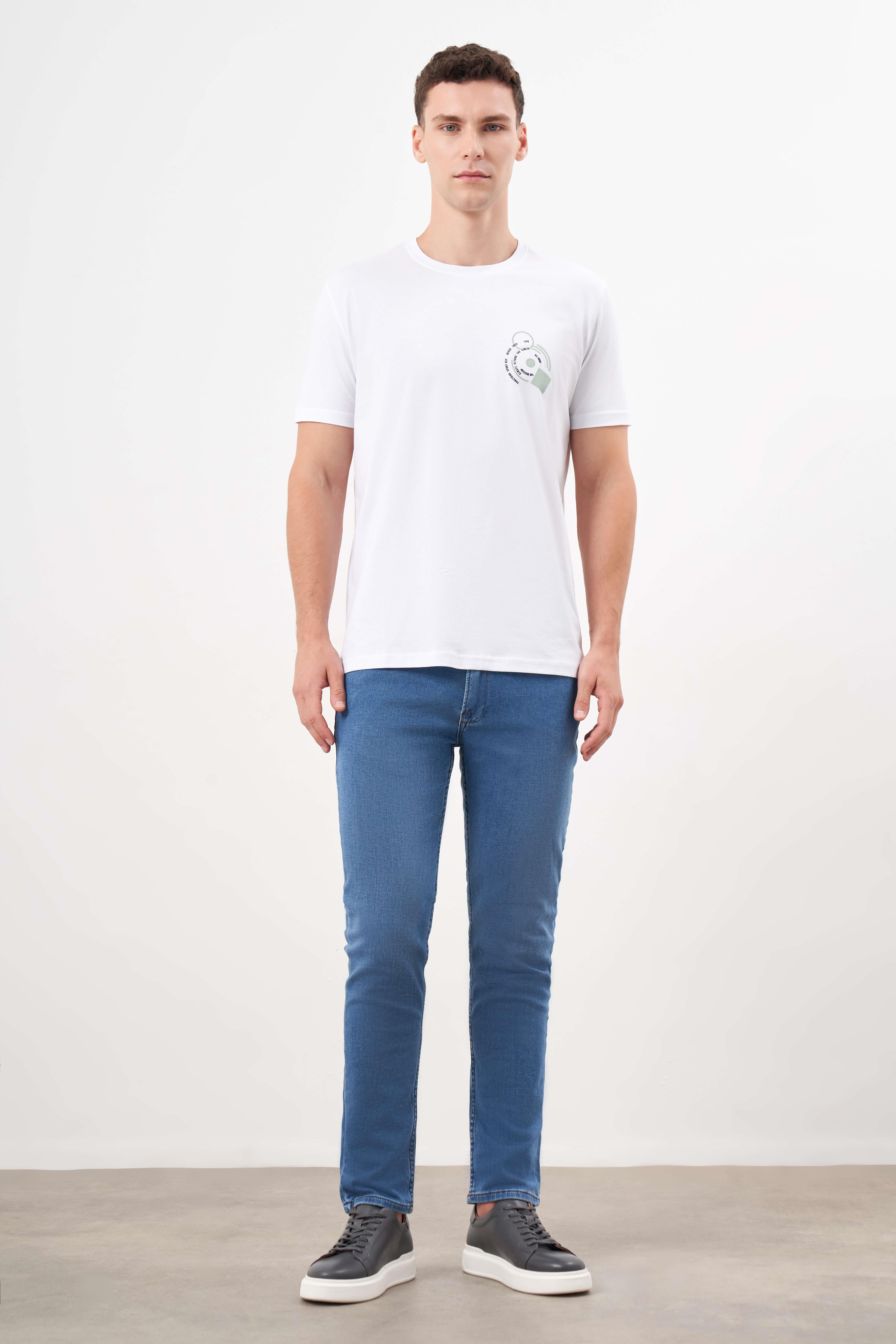 Morven Erkek Beyaz Trend Süprem Baskılı Bisiklet Yaka Dynamic Fit T-Shirt