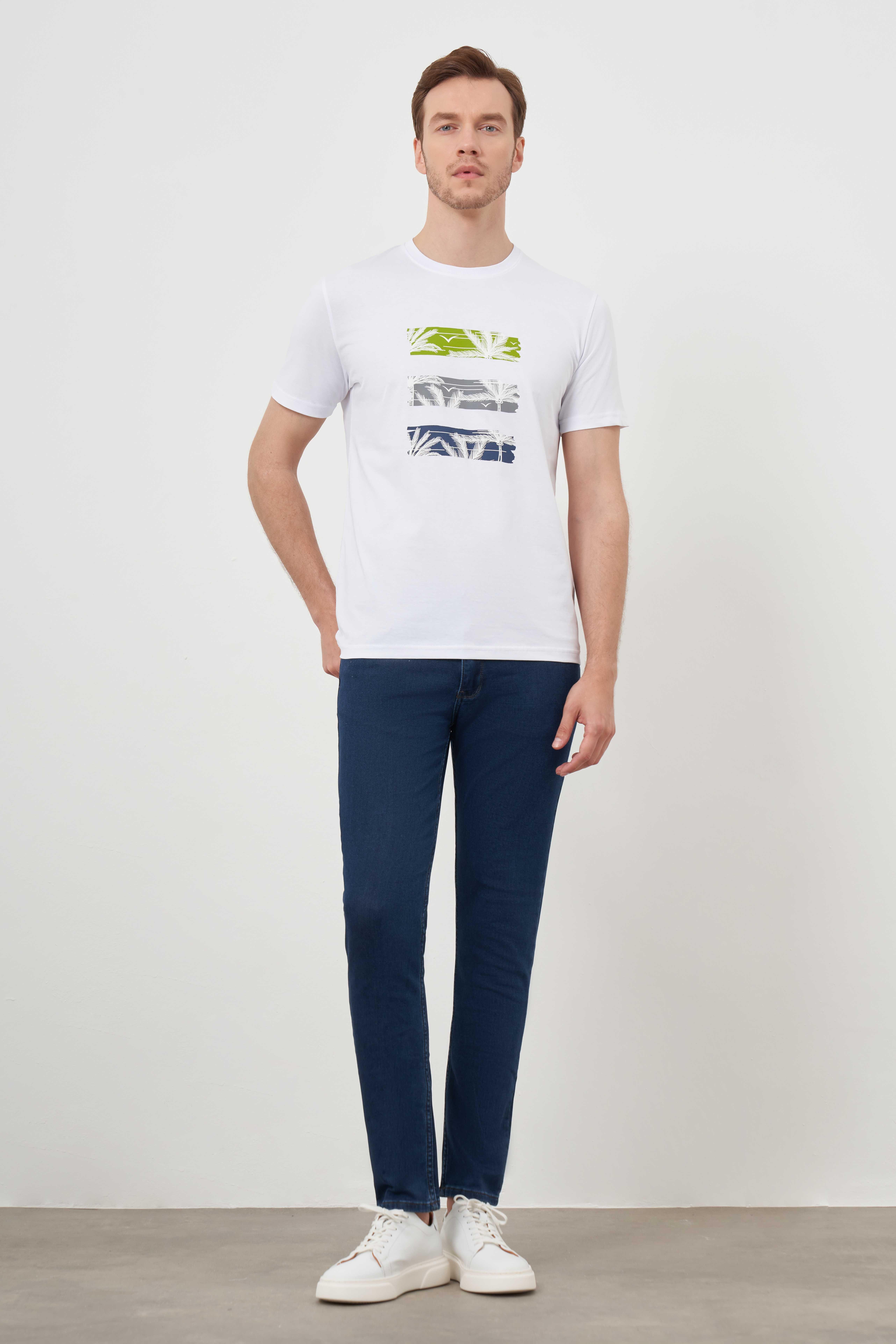 Morven Erkek Beyaz Trend Süprem Baskılı Bisiklet Yaka Dynamic Fit T-Shirt