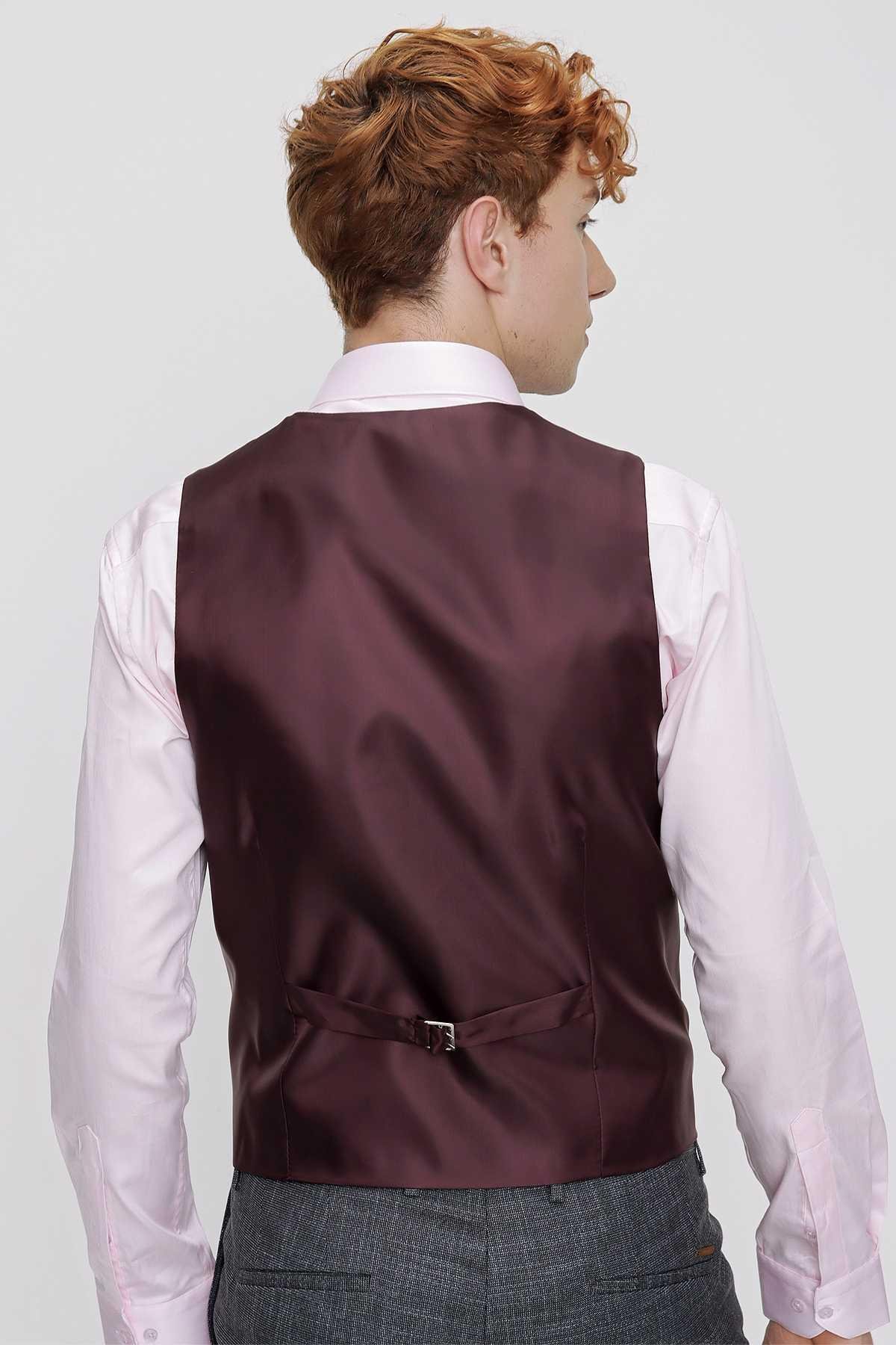Morven Erkek Bordo Jakarlı Slim Fit Dar Kesim Yelek