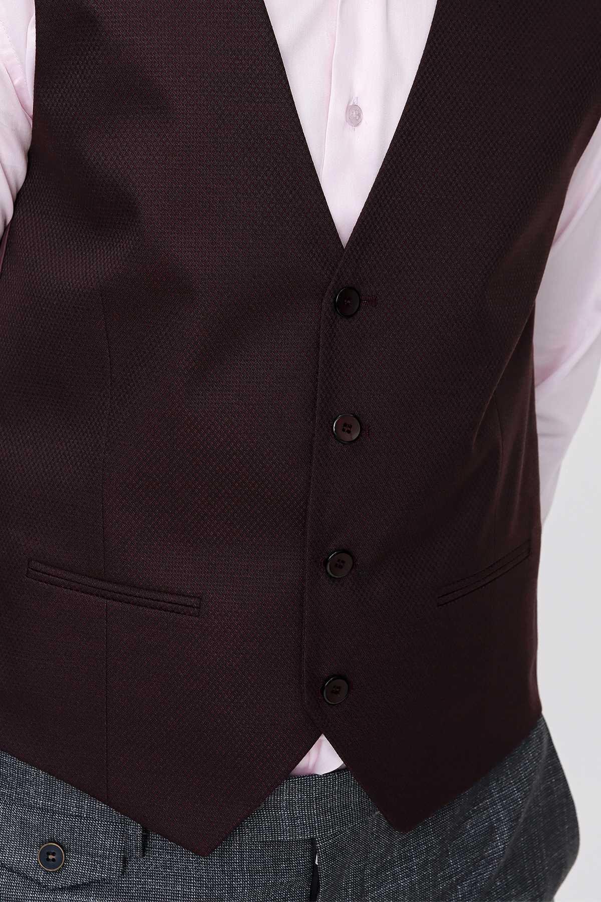 Morven Erkek Bordo Jakarlı Slim Fit Dar Kesim Yelek