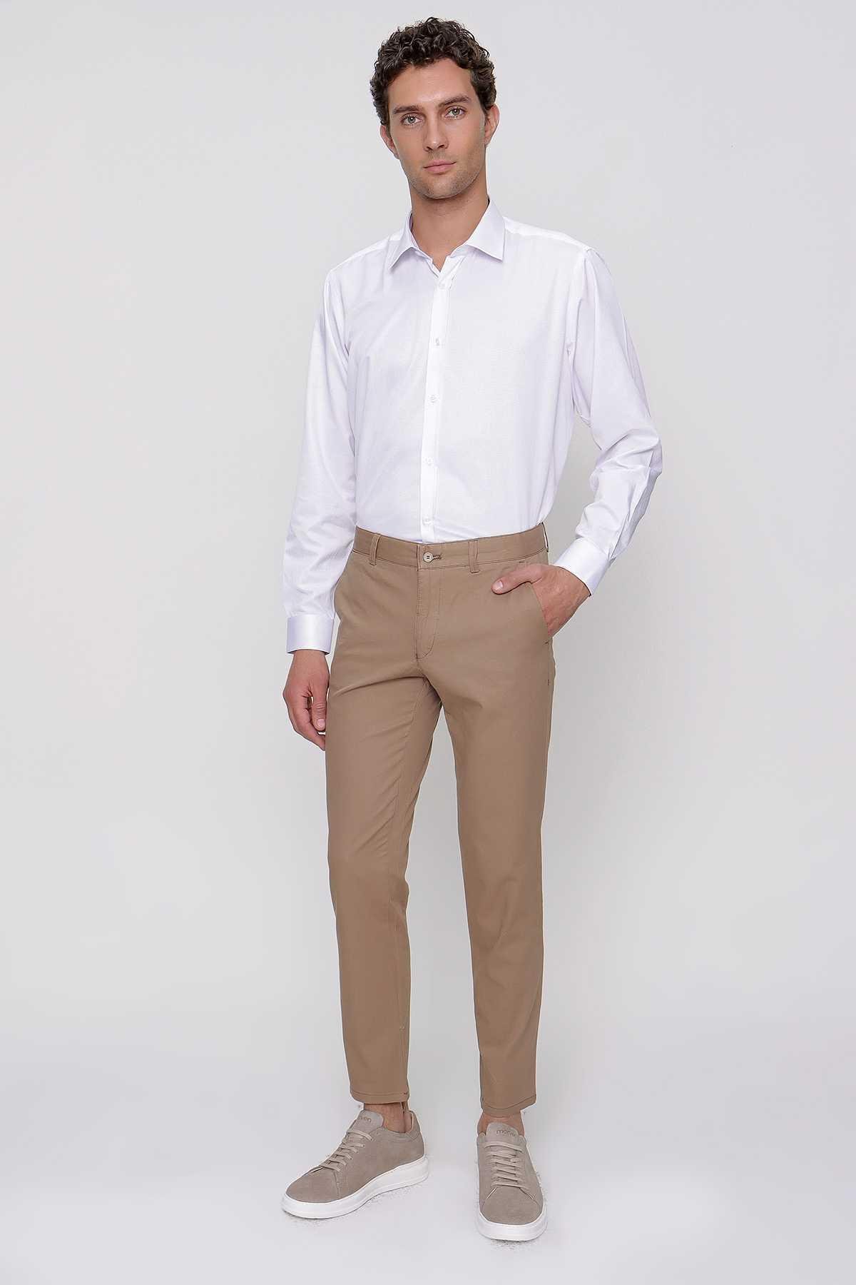 Morven Erkek Camel Pamuk Yan Cep Slim Fit Dar Kesim Pantolon