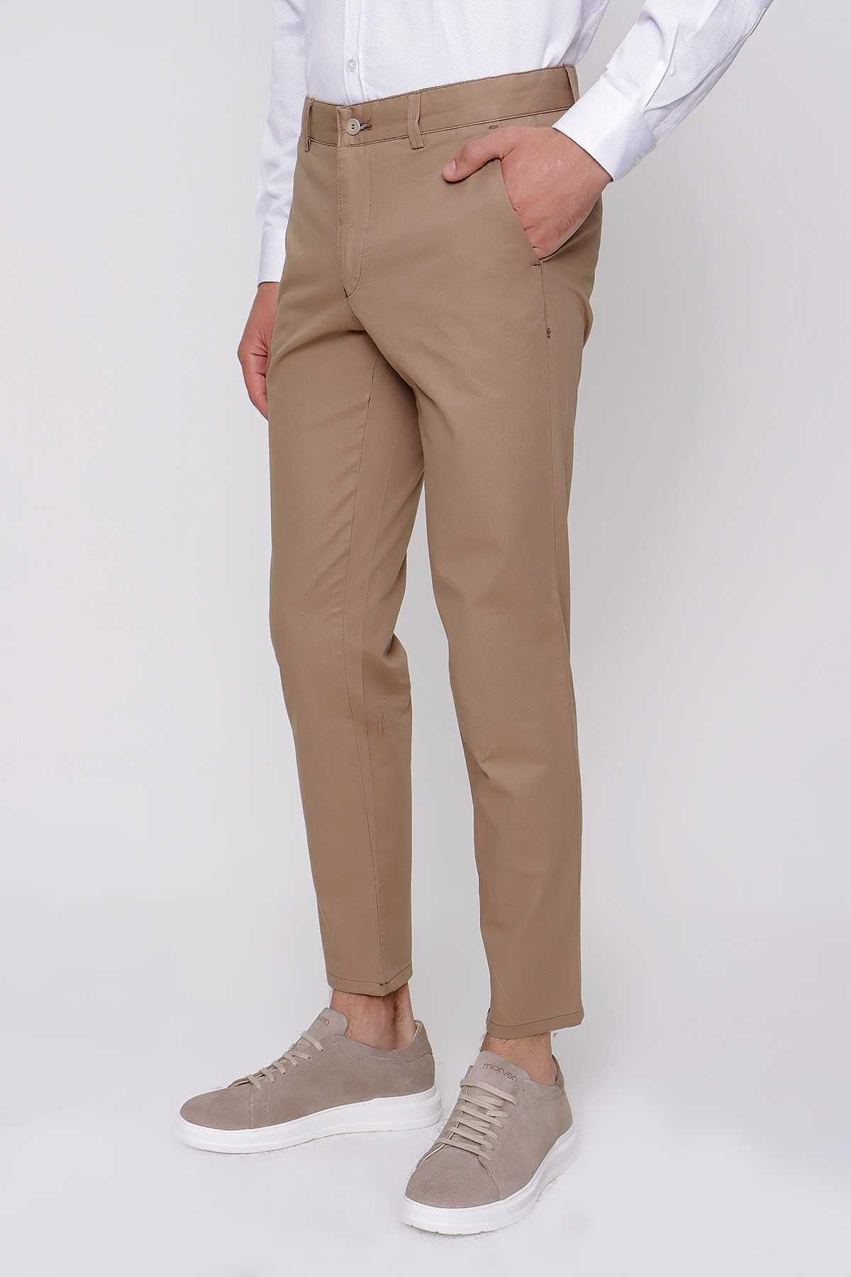 Morven Erkek Camel Pamuk Yan Cep Slim Fit Dar Kesim Pantolon