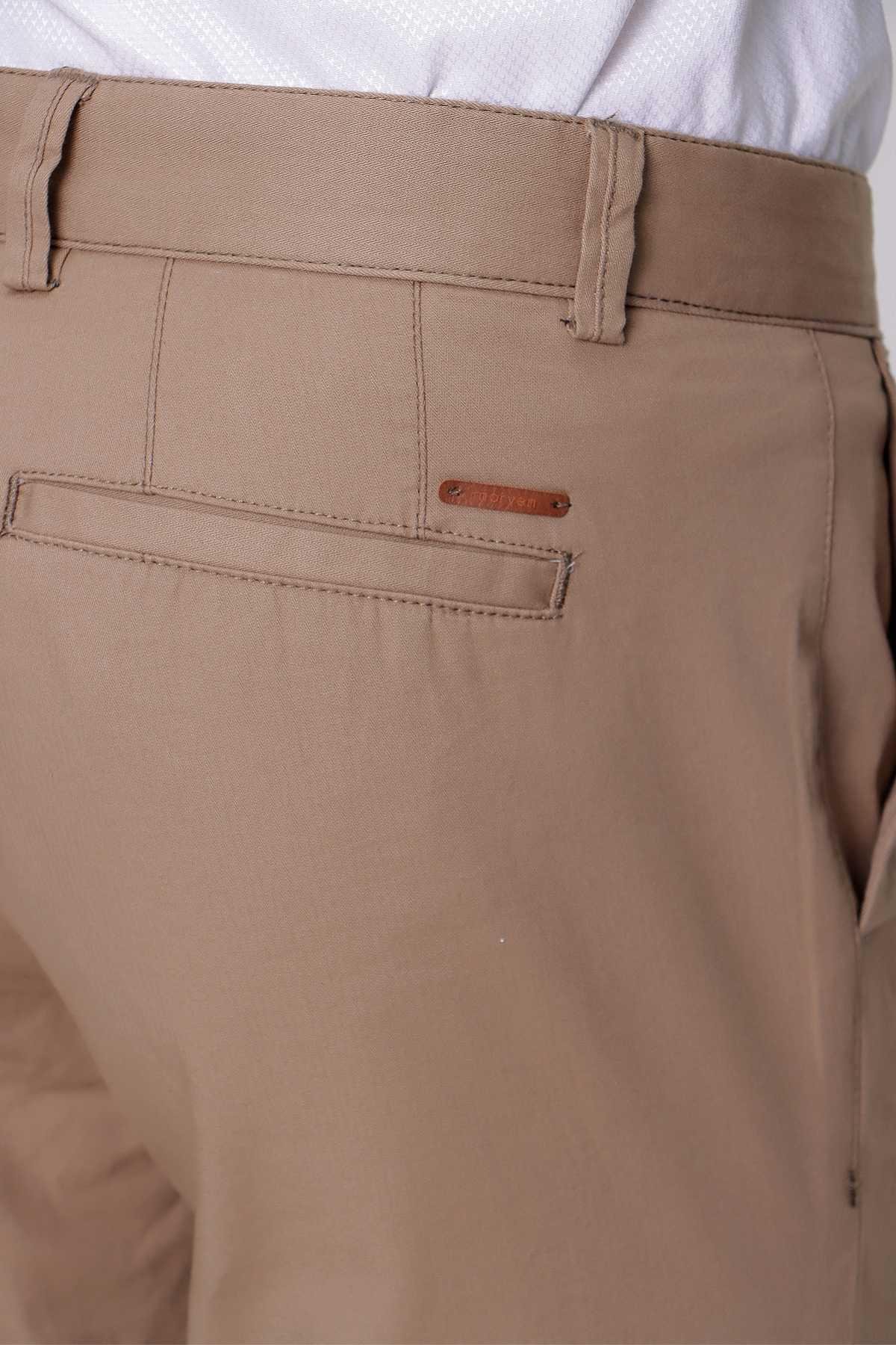 Morven Erkek Camel Pamuk Yan Cep Slim Fit Dar Kesim Pantolon
