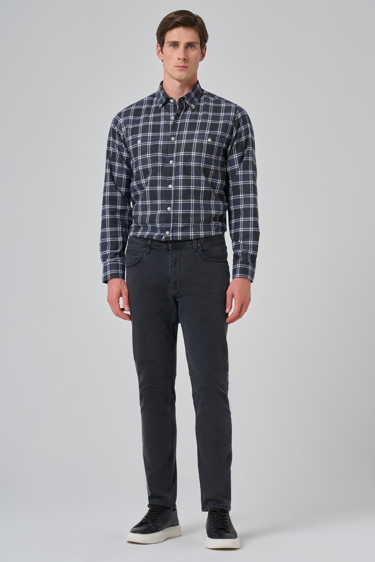 Morven Erkek Füme Denim 5 Cep Slim Fit Jean Kot Pantolon