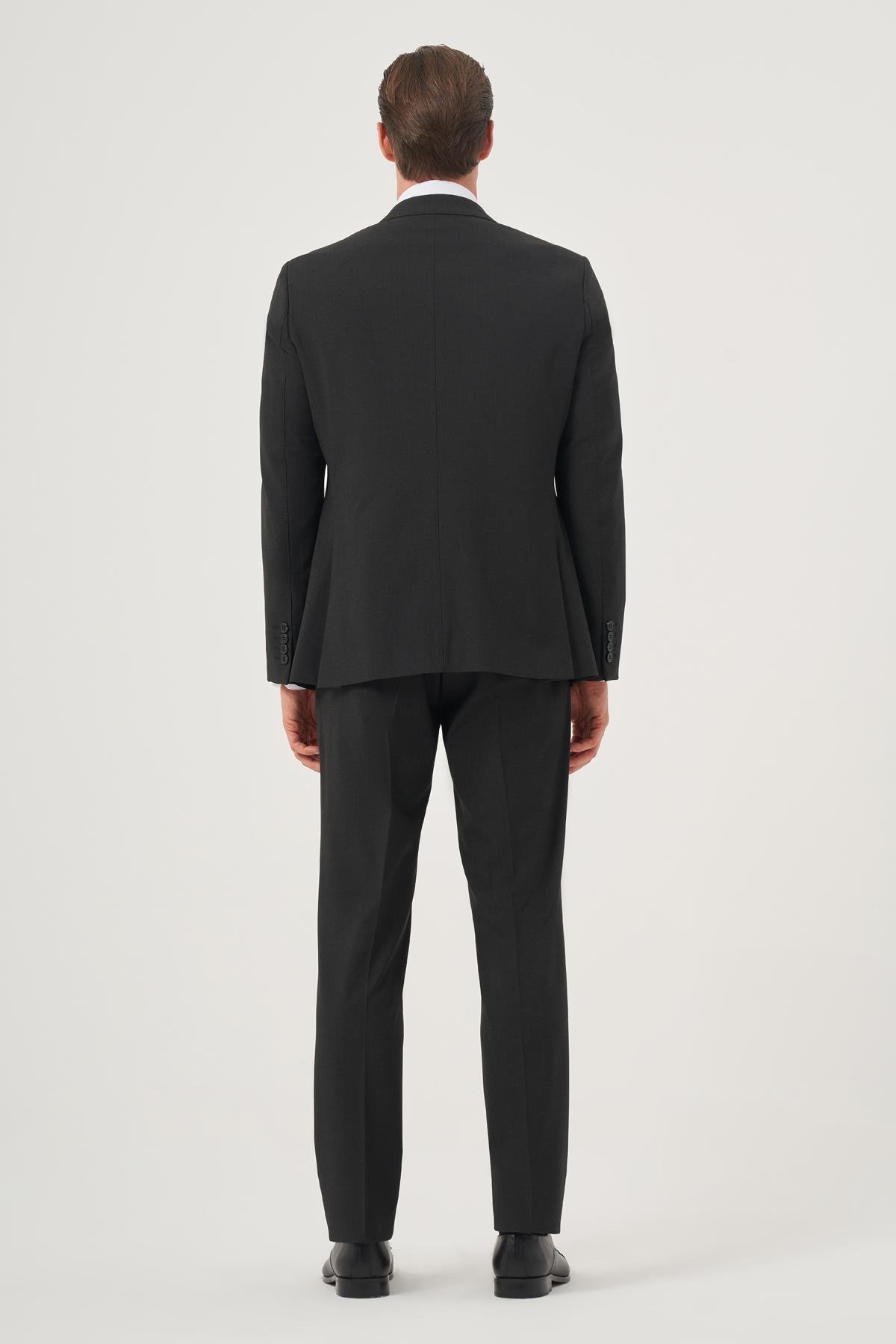 Morven Erkek Füme Poliviskon Basic Slim Fit Sivri Yaka Takım Elbise