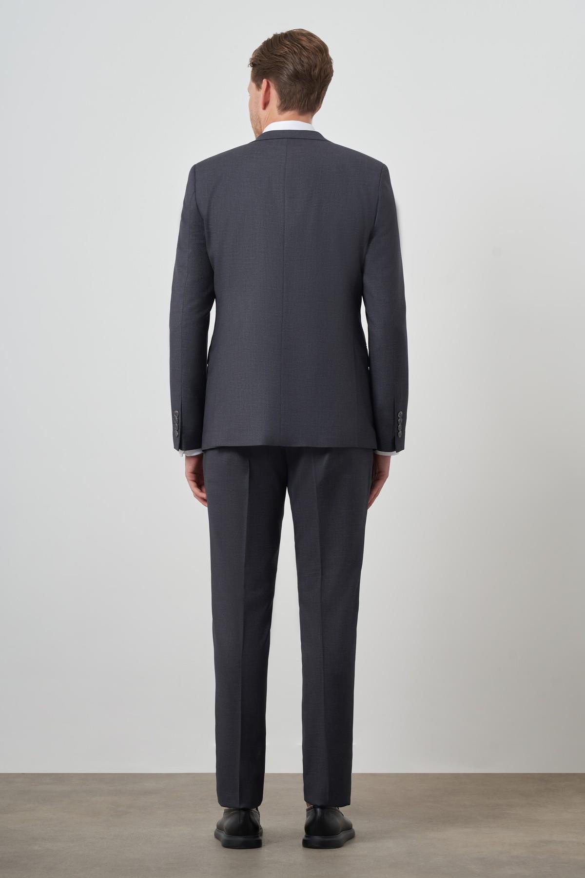Morven Erkek Füme Poliviskon Slim Fit Yelekli Mono Yaka Takım Elbise
