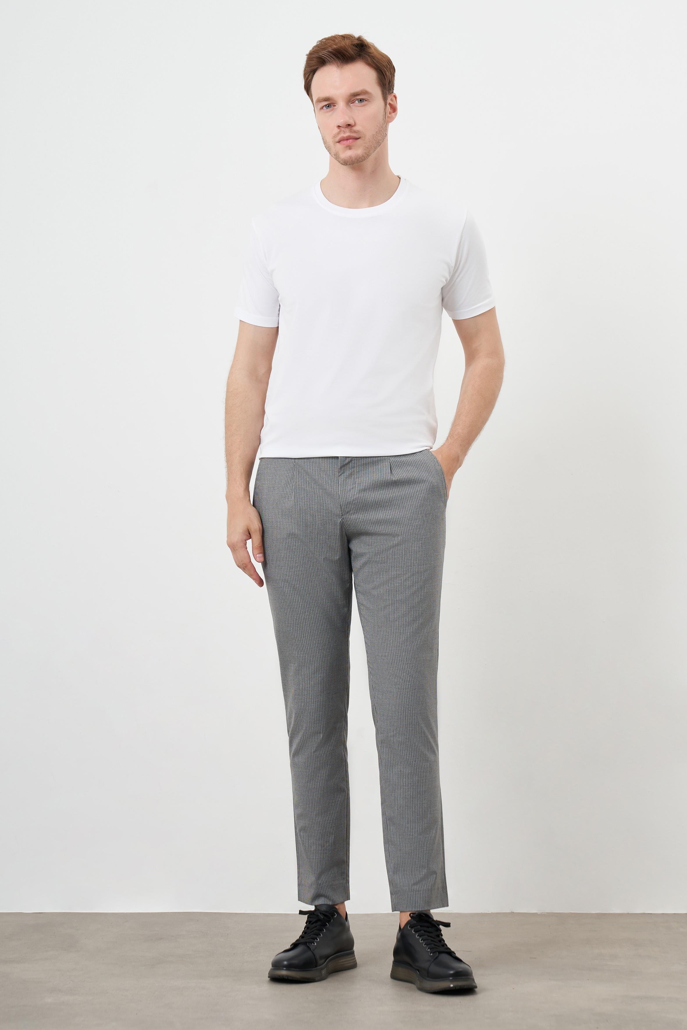 Morven Erkek Füme Poliviskon Trend Pileli Slim Fit Spor Pantolon