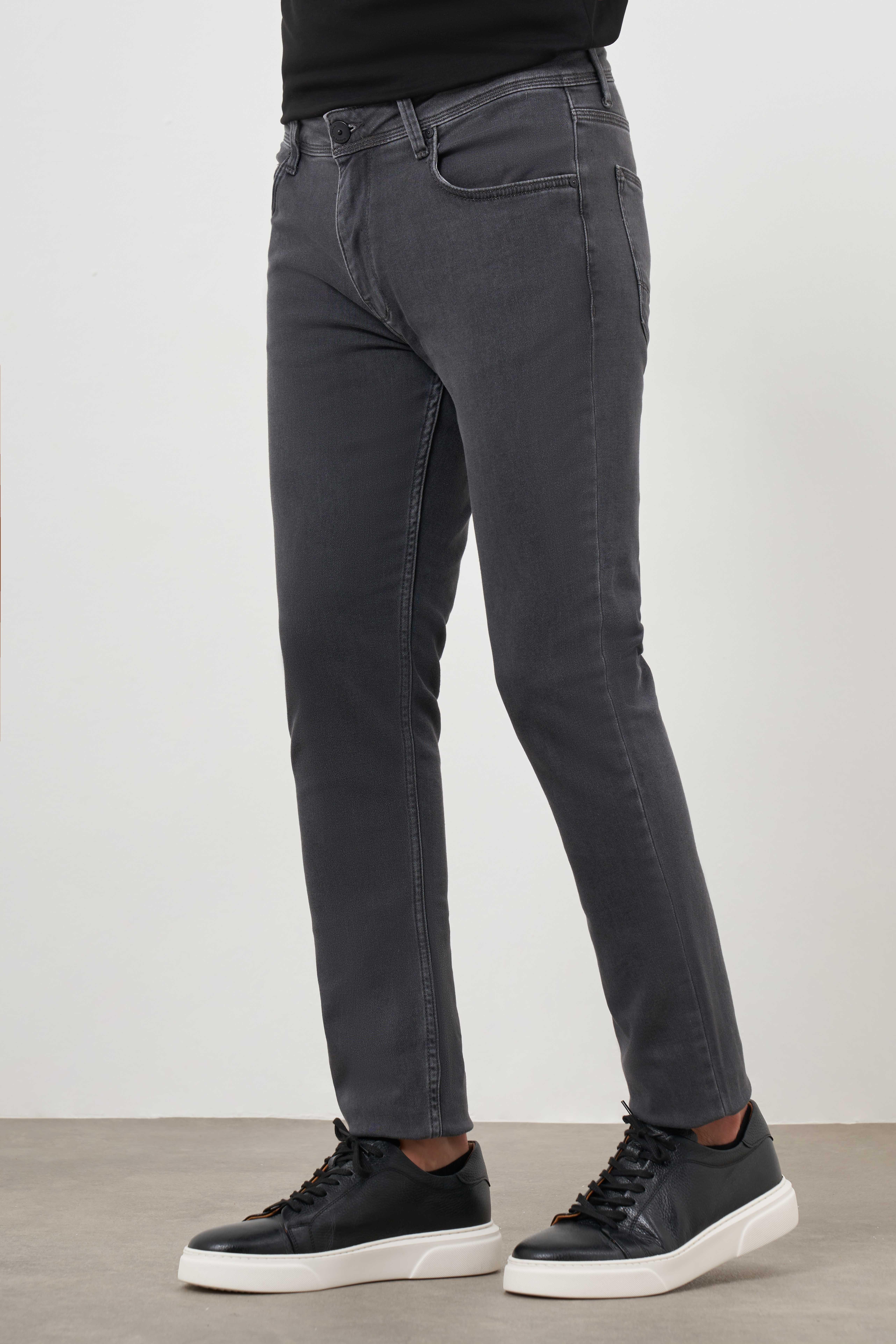 Morven Erkek Gri Denim 5 Cep Slim Fit Jean Kot Pantolon