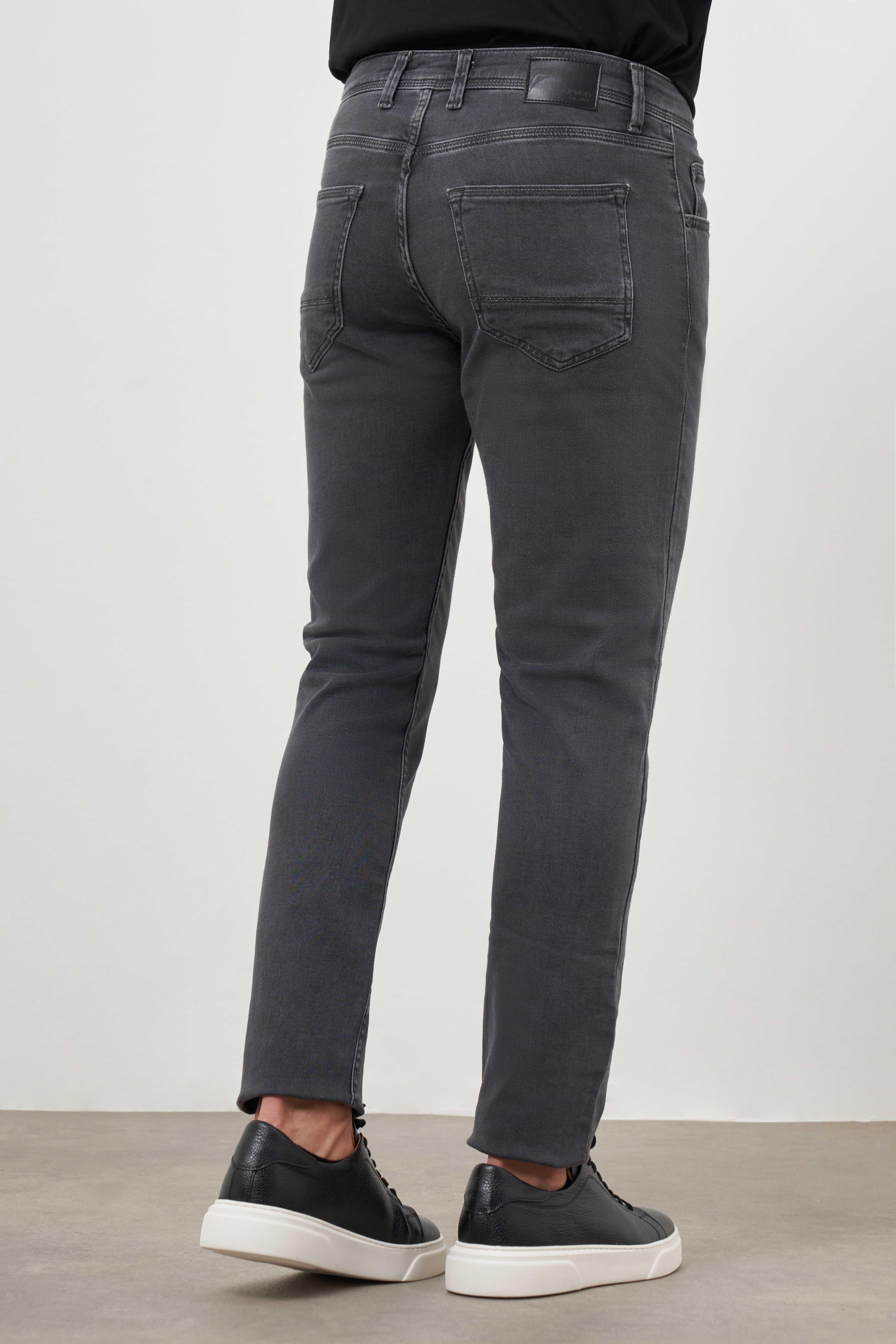 Morven Erkek Gri Denim 5 Cep Slim Fit Jean Kot Pantolon