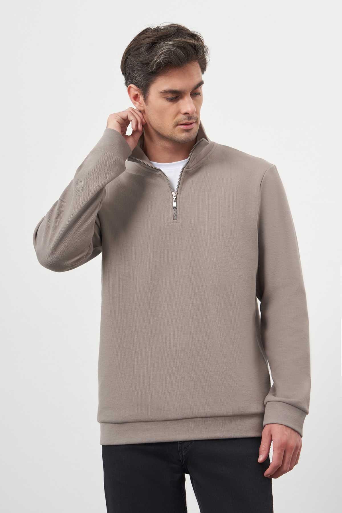 Morven Erkek Gri Fermuarlı Bato Yaka Sweat-Shirt