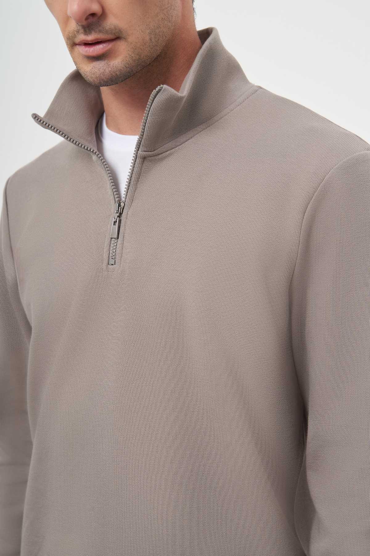 Morven Erkek Gri Fermuarlı Bato Yaka Sweat-Shirt