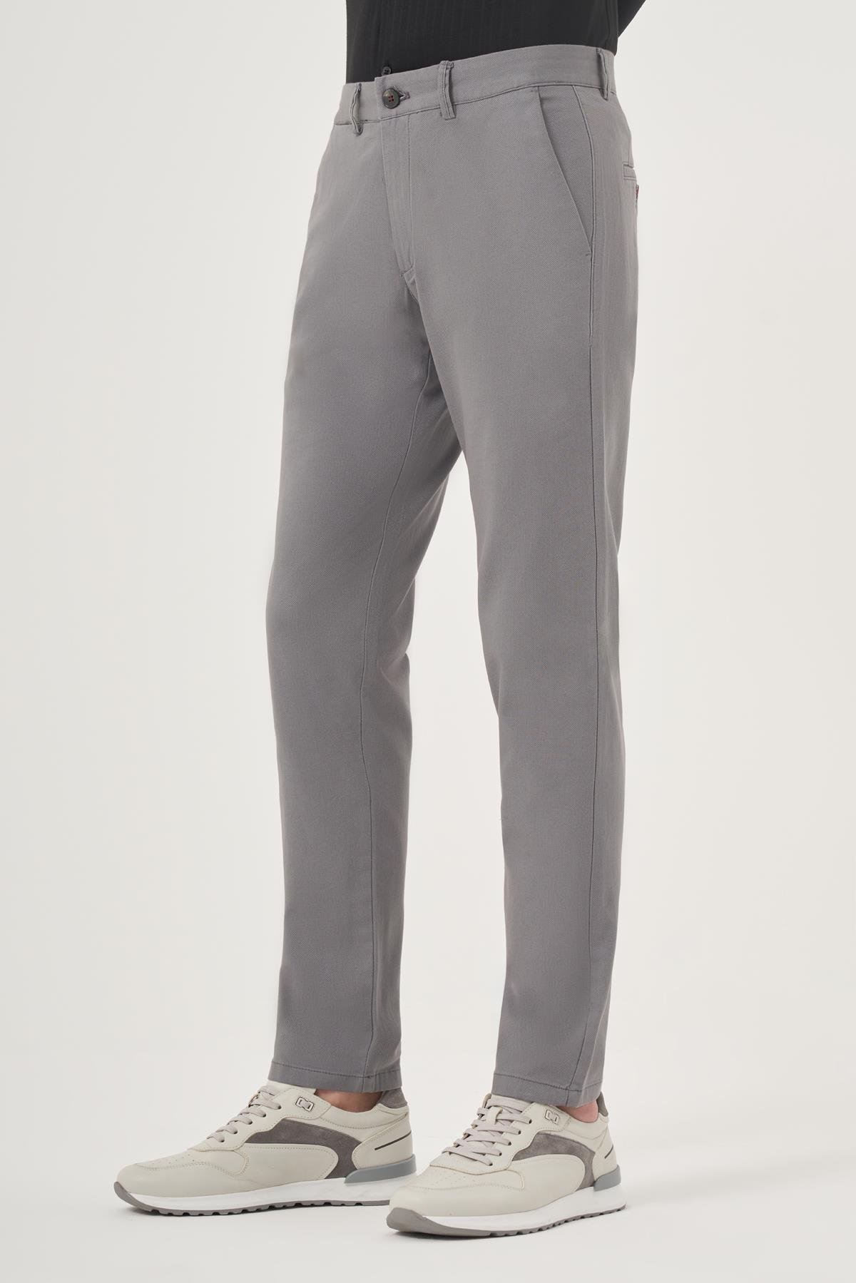 Morven Erkek Gri İhracat Yazlık Pamuk Yan Cep Slim Fit Chino Pantolon