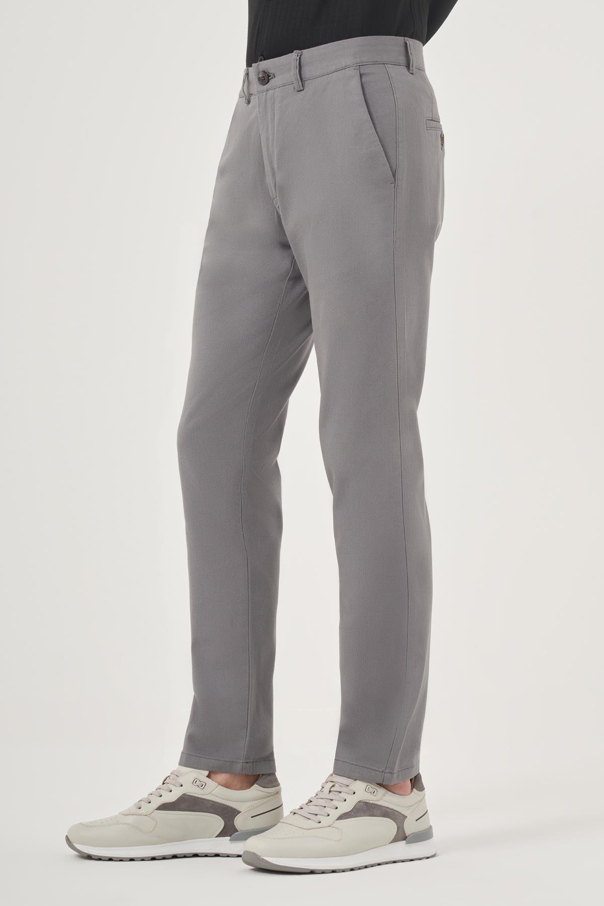 Morven Erkek Gri İhracat Yazlık Pamuk Yan Cep Slim Fit Chino Pantolon