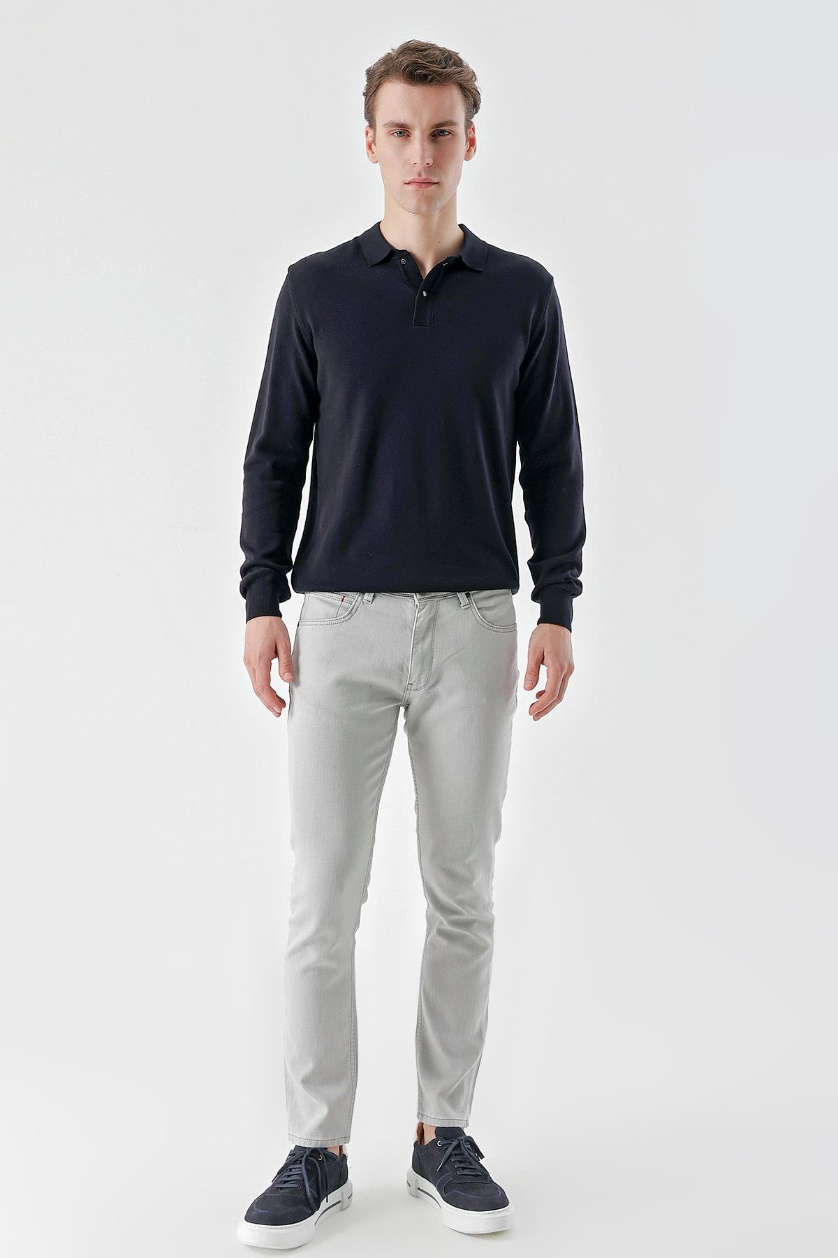 Morven Erkek Gri Mevsimlik Pamuk 5 Cep Slim Fit Jean Pantolon