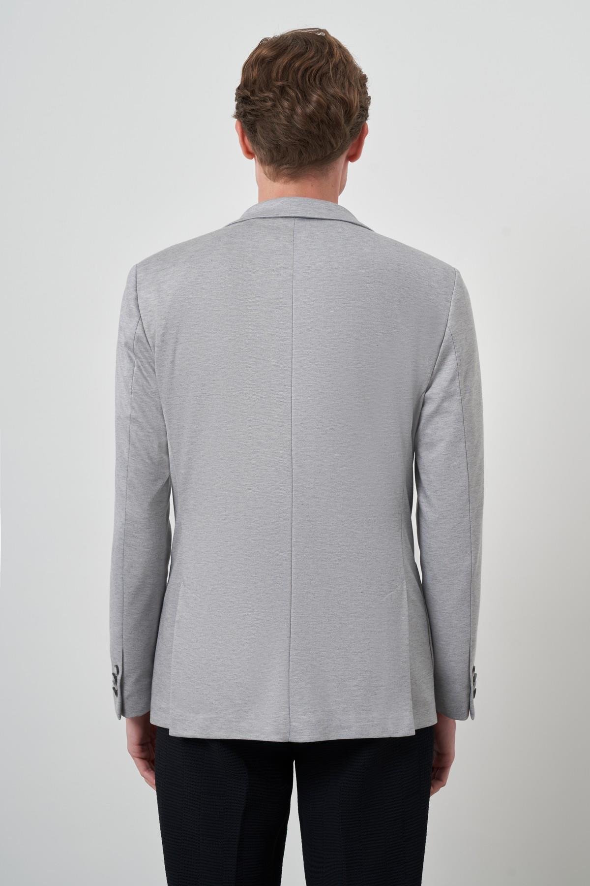 Morven Erkek Gri Örme Slim Fit Mono Yaka Ceket