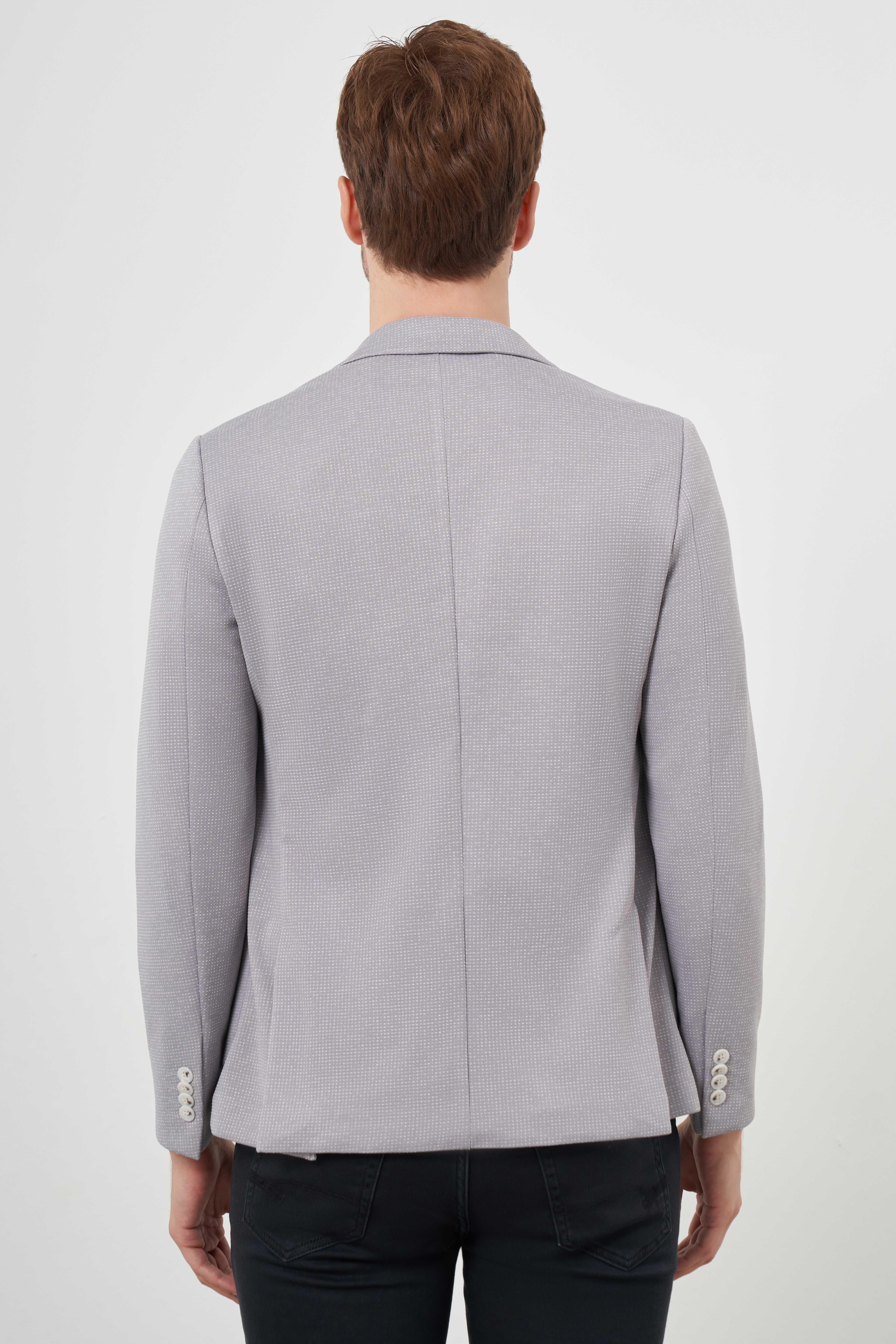 Morven Erkek Gri Örme Slim Fit Torba Cep Mono Yaka Spor Ceket