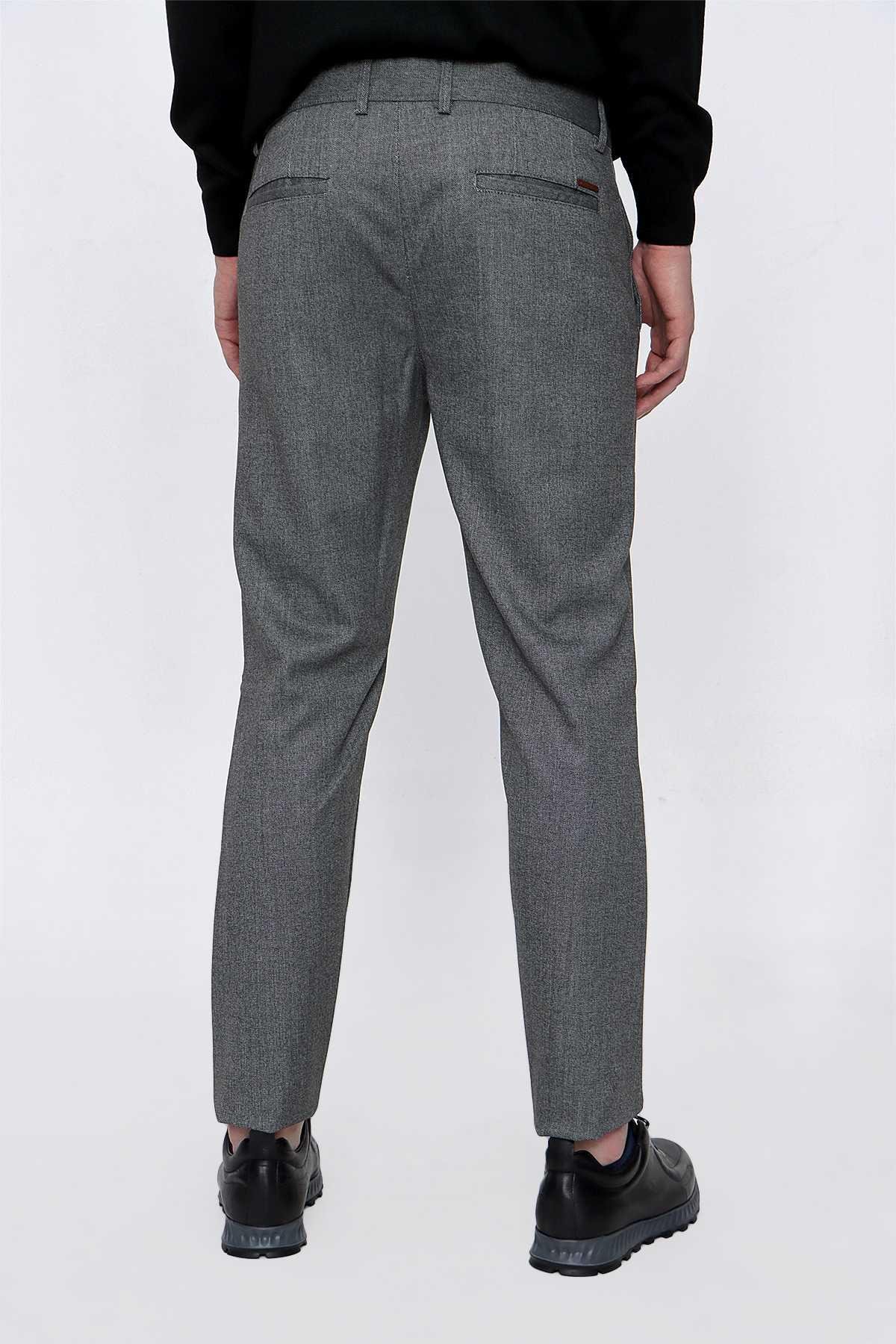 Morven Erkek Gri Poliviskon Desenli Slim Fit Pantolon
