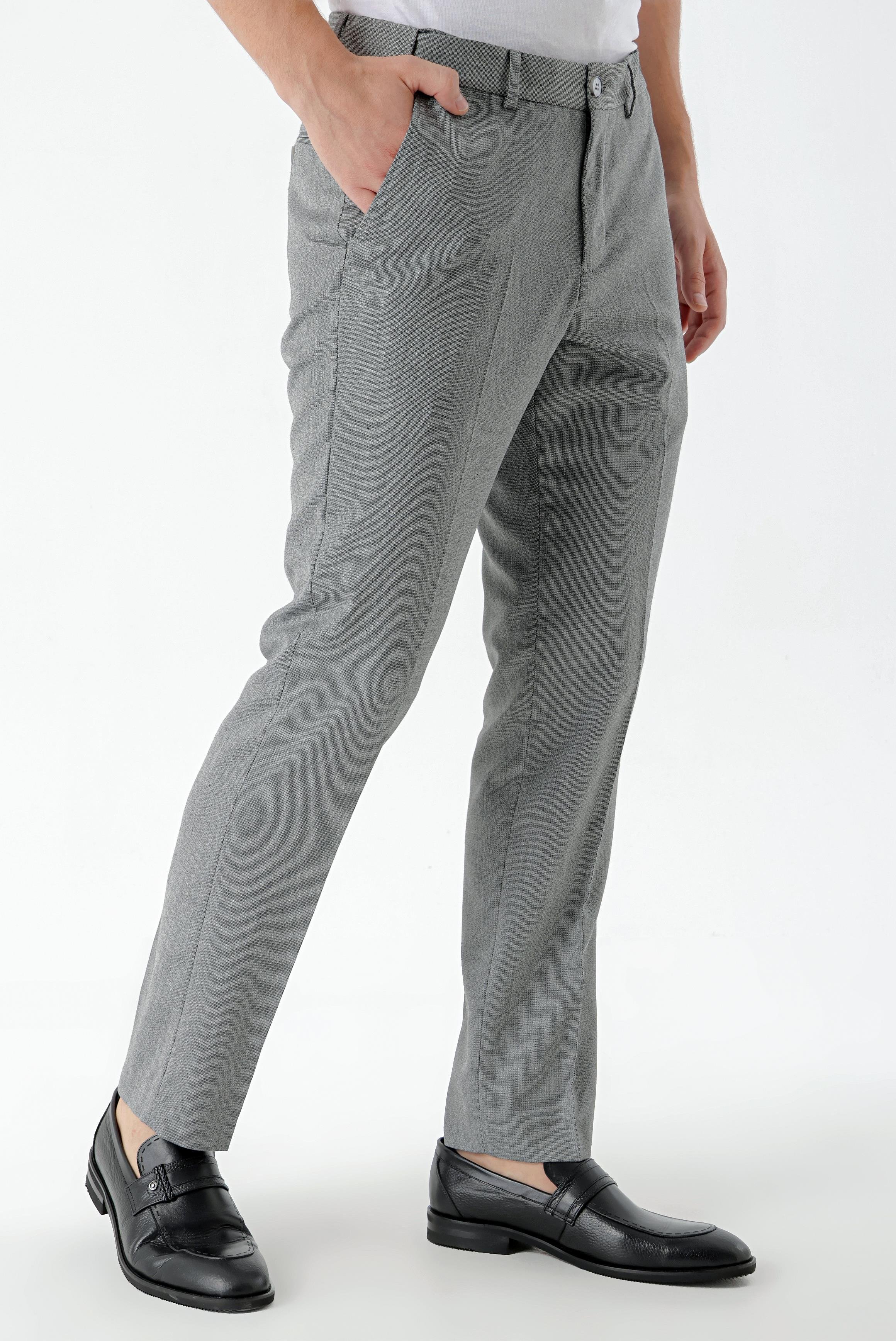 Morven Erkek Gri Poliviskon Trend Desenli Dynamic Fit Classic Pantolon