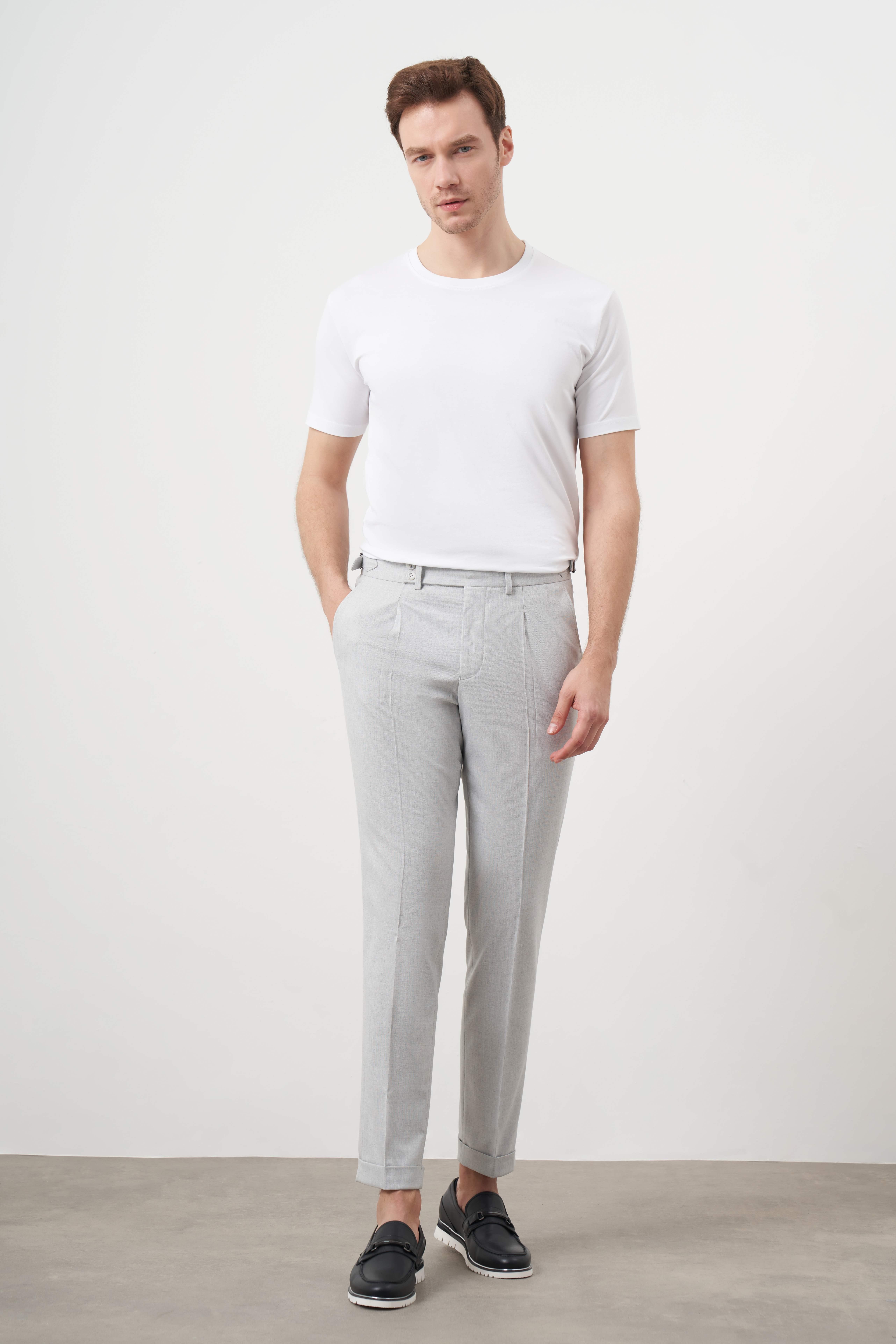 Morven Erkek Gri Poliviskon Trend Pileli Slim Fit Spor Pantolon