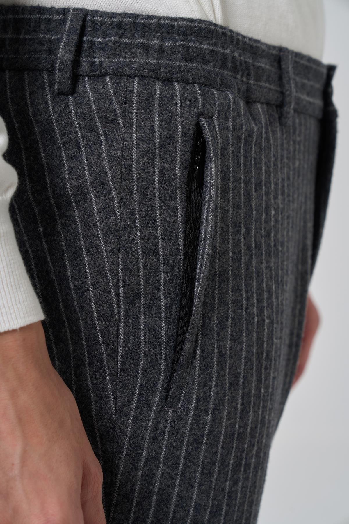 Morven Erkek Gri Trend Slim Fit Lastikli Fermuarlı Pantolon